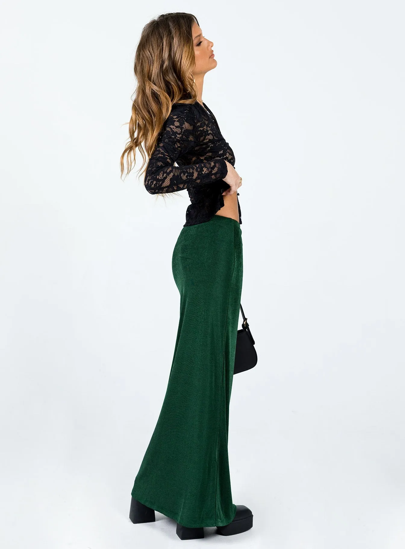 Harriette Maxi Skirt Forest Green Aesthetic Look