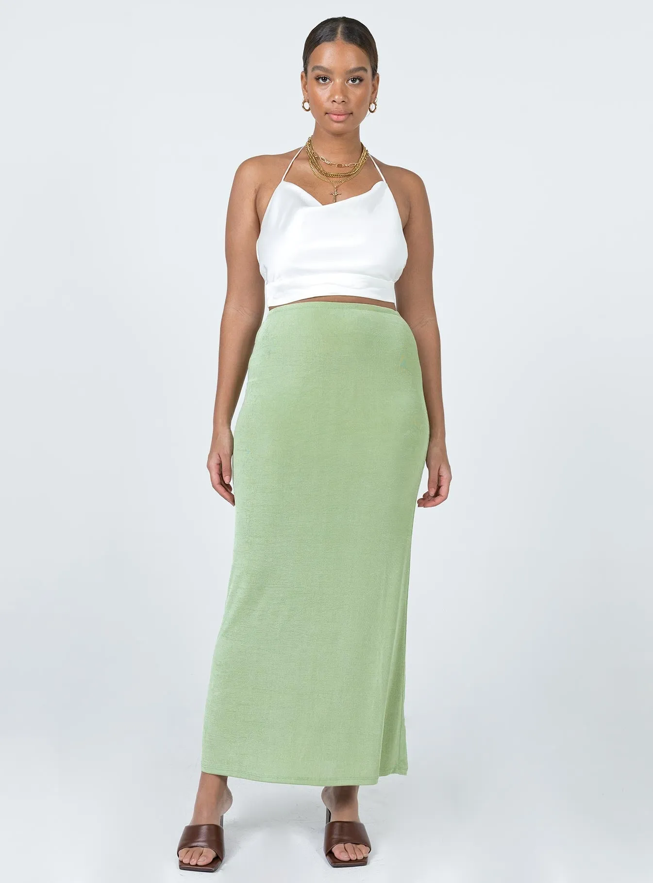 Twist Front Design Harriette Maxi Skirt Sage