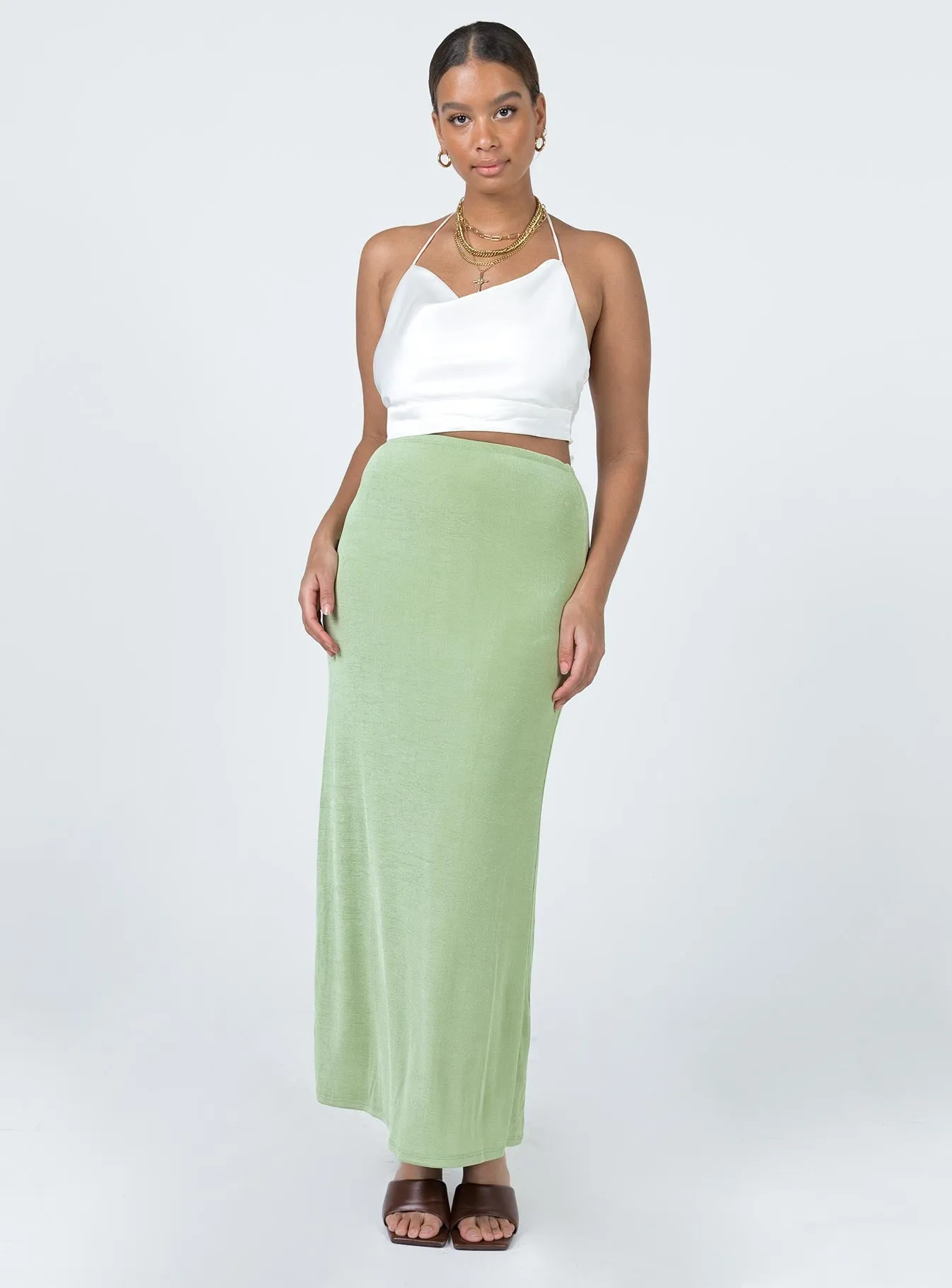 Retro Style Fresh Vibe Harriette Maxi Skirt Sage