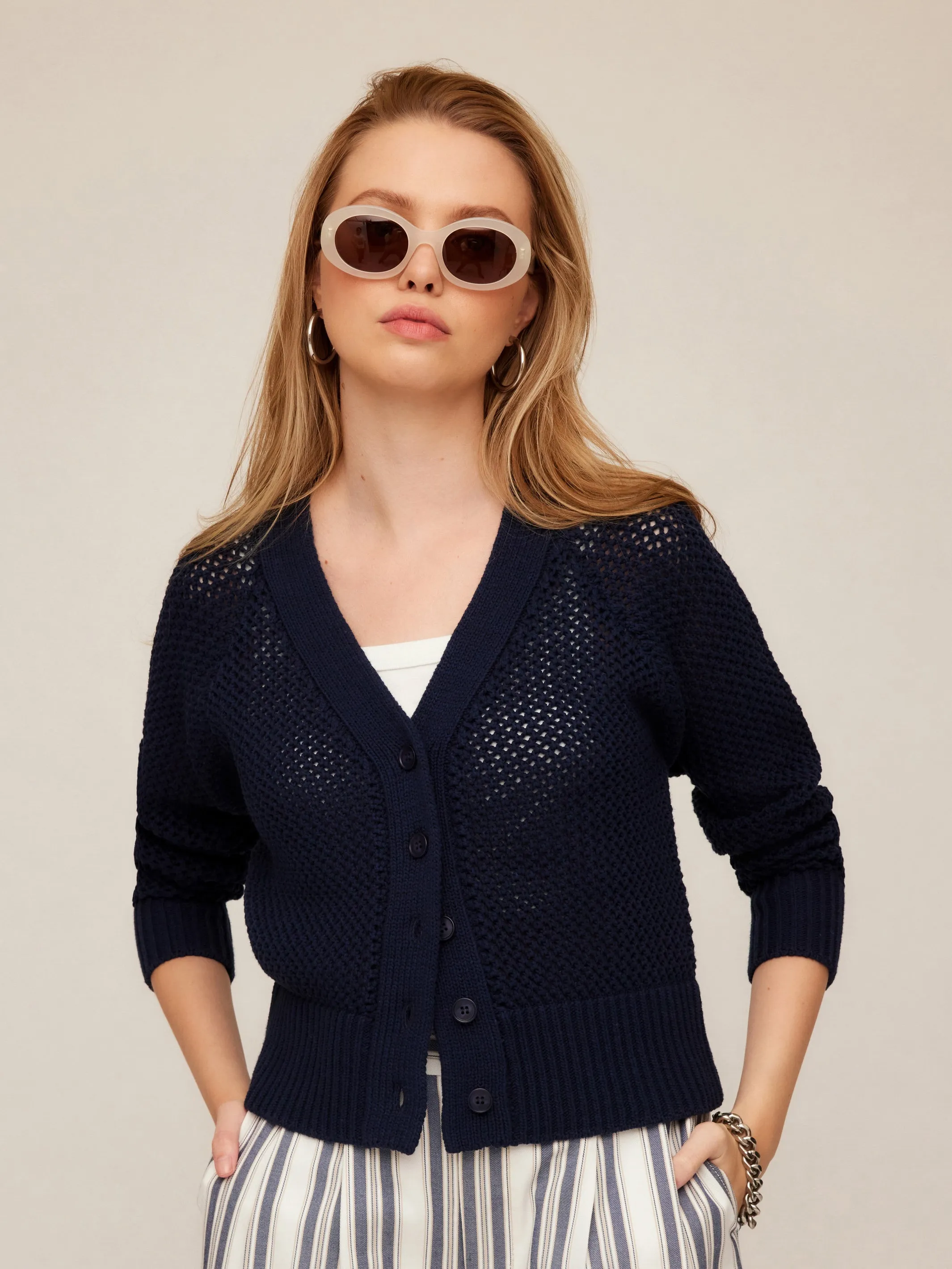 Ellen Crochet Cardigan Sweater Office Casual Look Versatile Layer