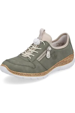 Rieker Ladies trainer N42G0-52 in Khaki Stretchable Walking