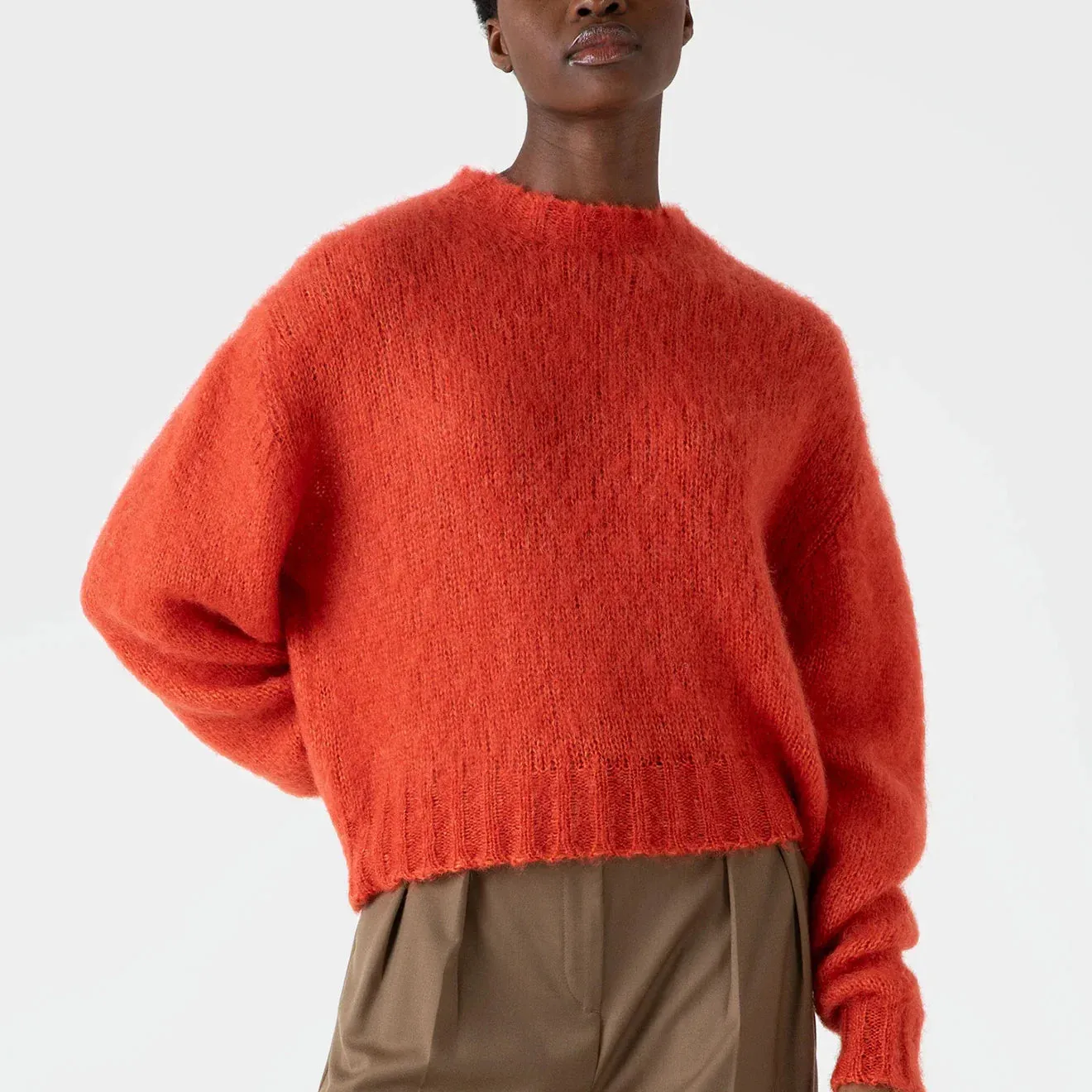 Sunspel Womens Mohair Silk Crew Neck Jumper Magma Seamless Circular Knit