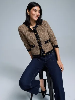 Temperature Regulating Layer Comfort Metallic Button-Front Cardigan