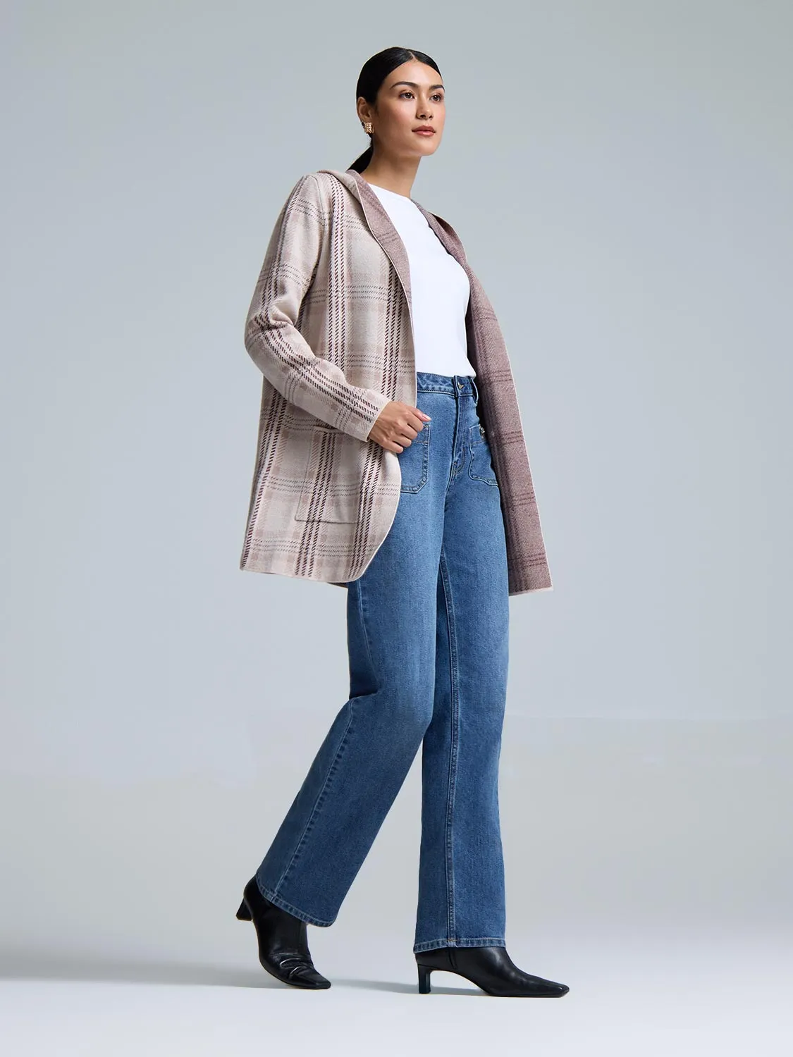 Sustainable Material High Thread Count Hooded Plaid Coatigan