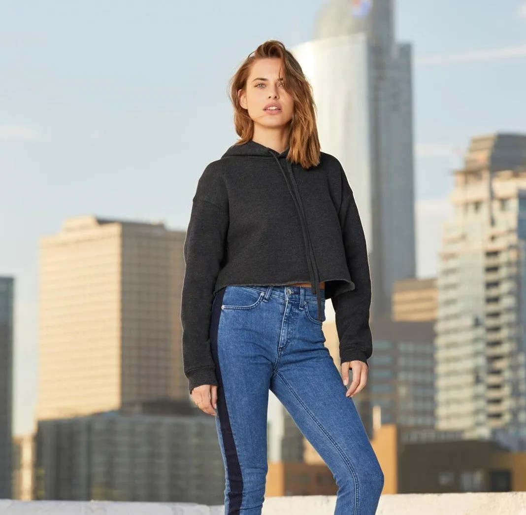 skiing suitable All-Weather Wear Women's Cropped Fleece Hoodie | BLACK