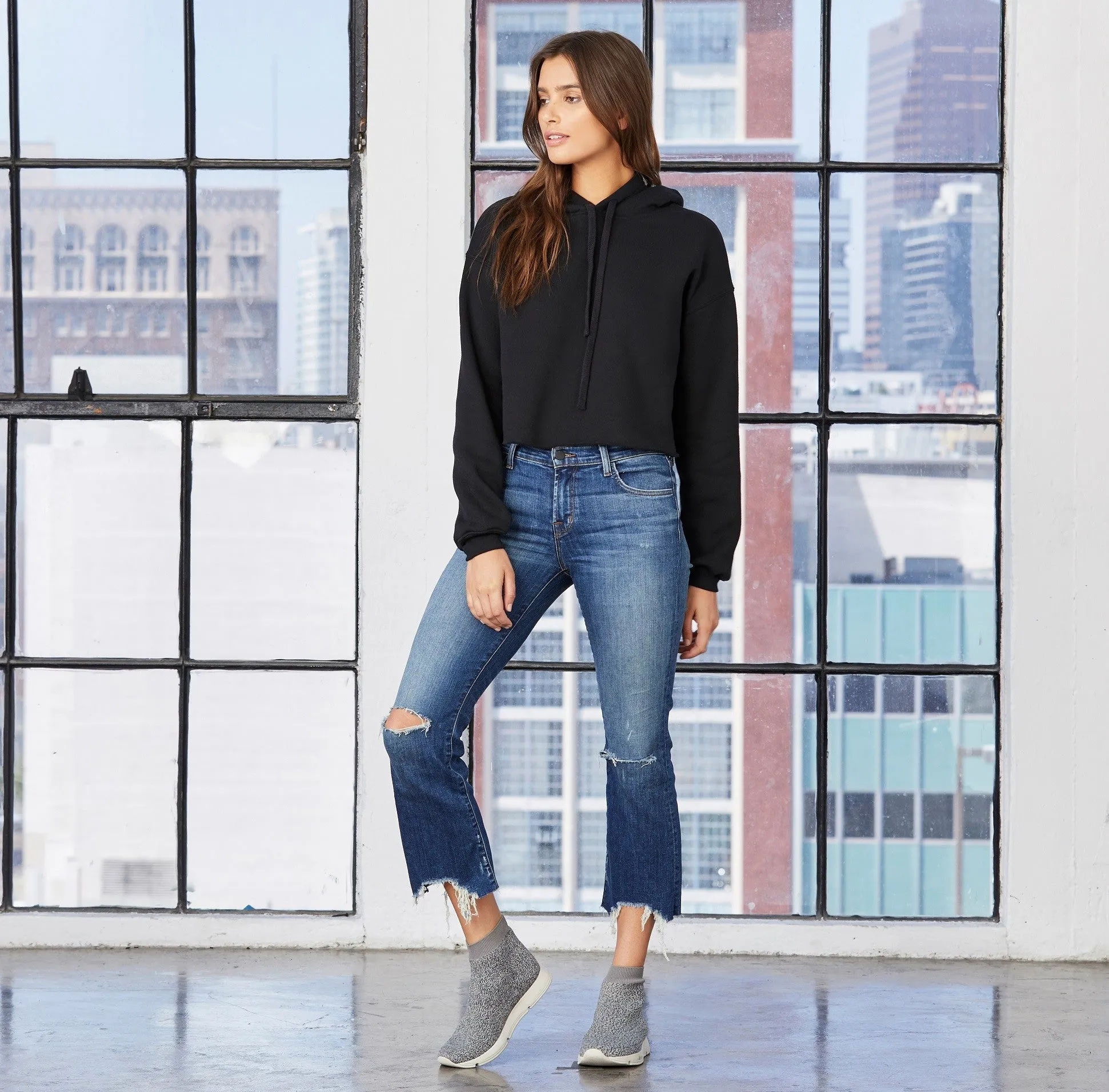 Women's Cropped Fleece Hoodie | BLACK Anti fungal Cold Weather Look