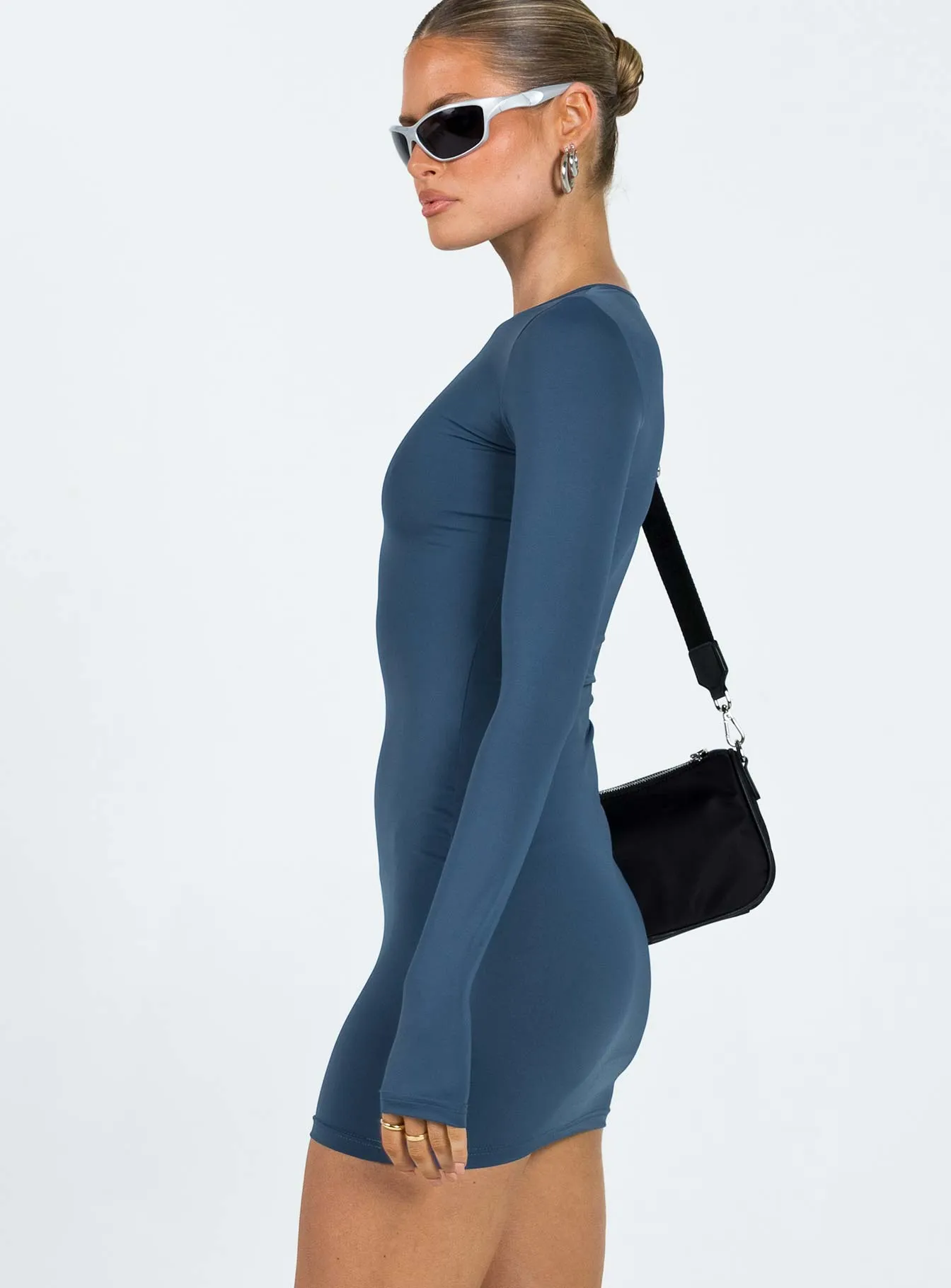 Joy Glow Farro Long Sleeve Mini Dress Navy