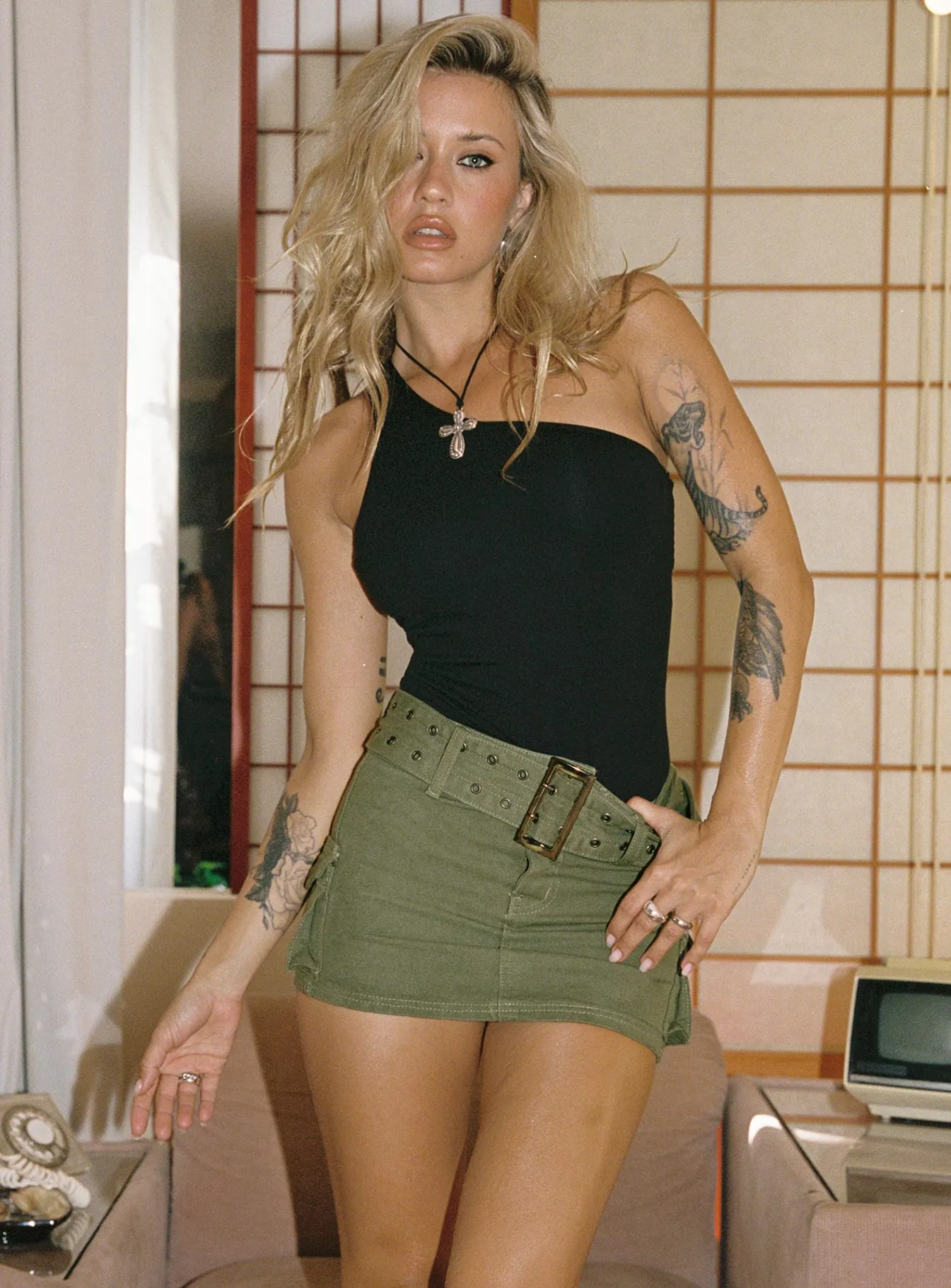 Iconic Cargo Mini Skirt Khaki Fresh Vibe Full Circle