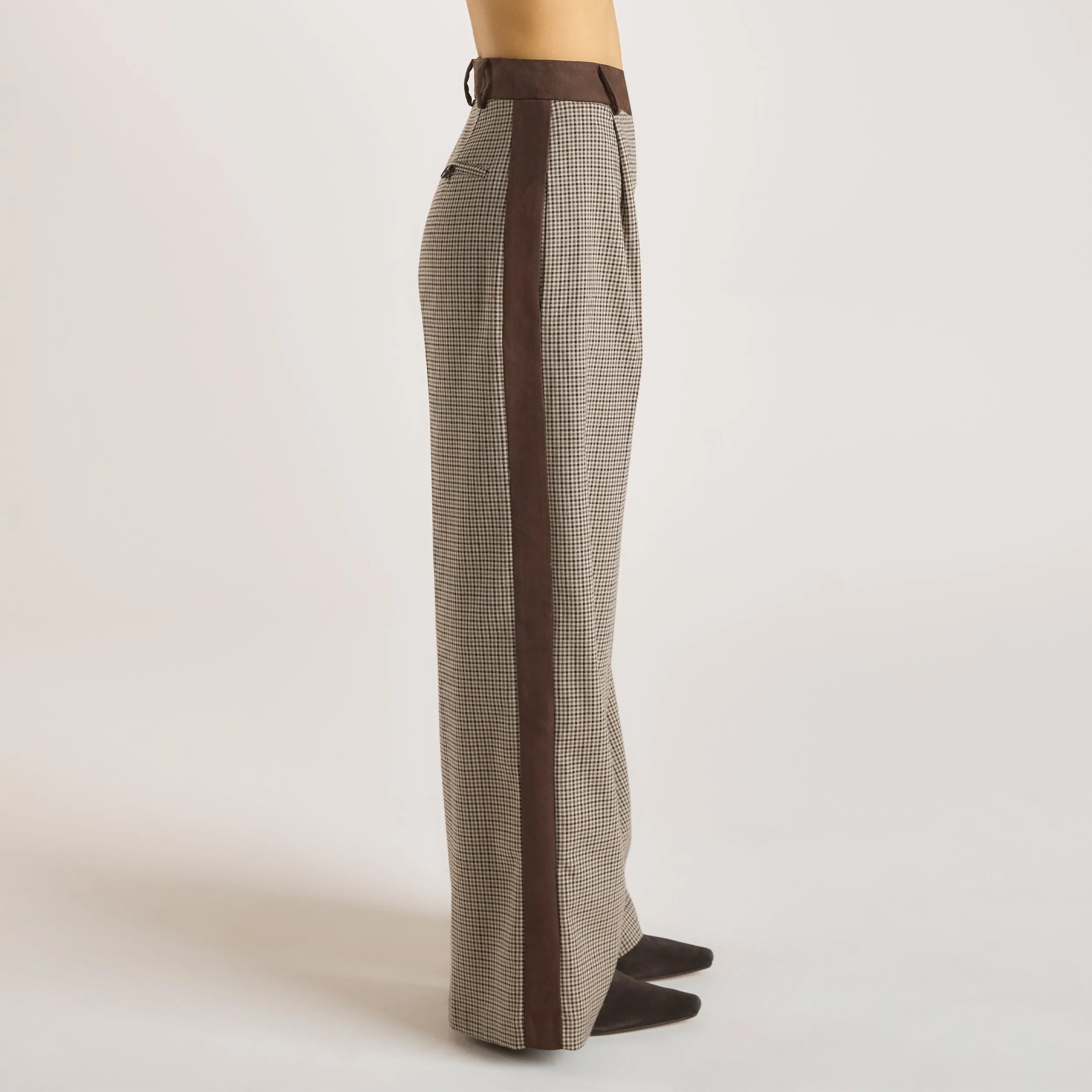Houndstooth Pants - Brown Elastic waist Quick Change