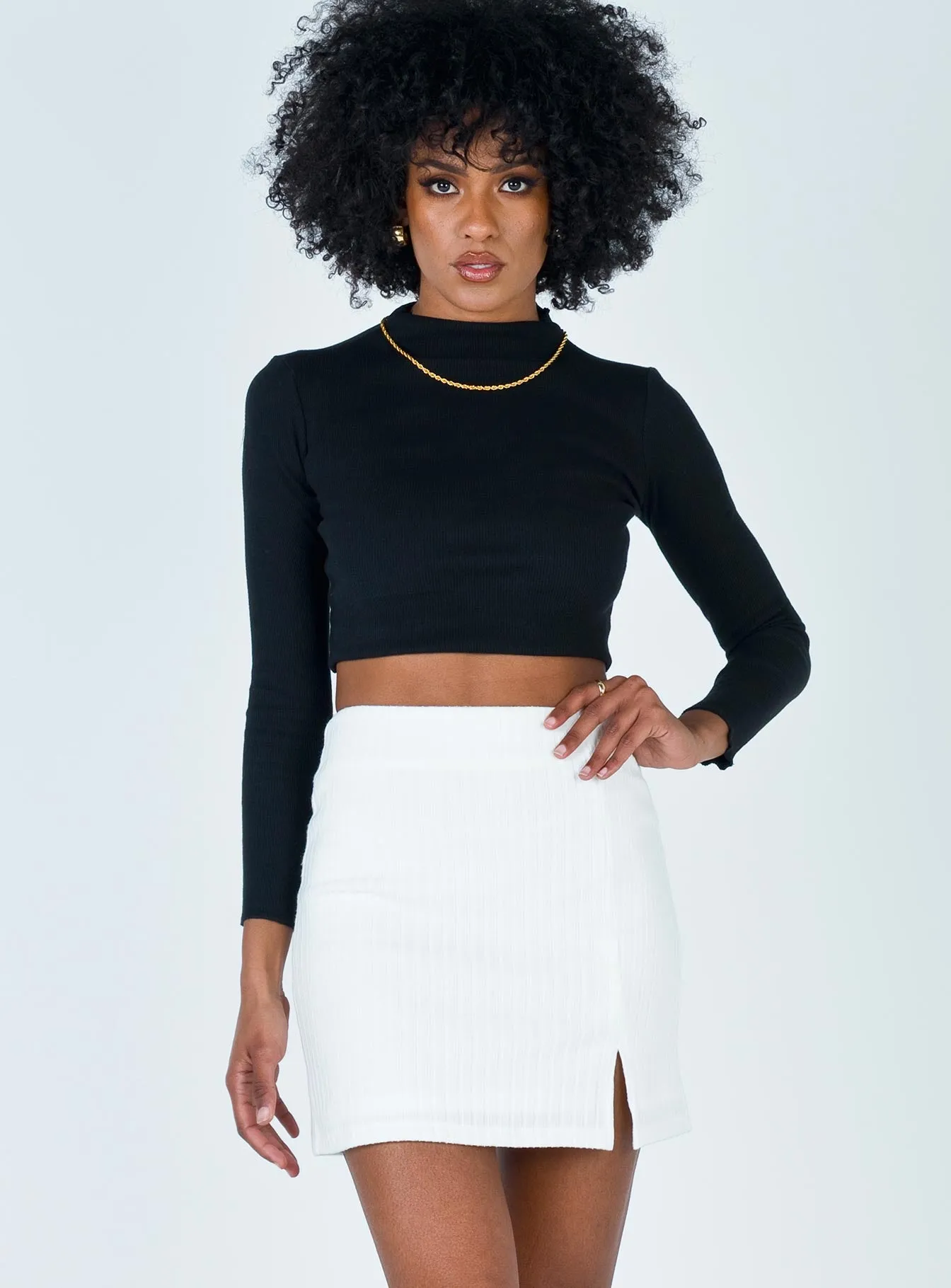 Retro Style Human Movement Mini Skirt White