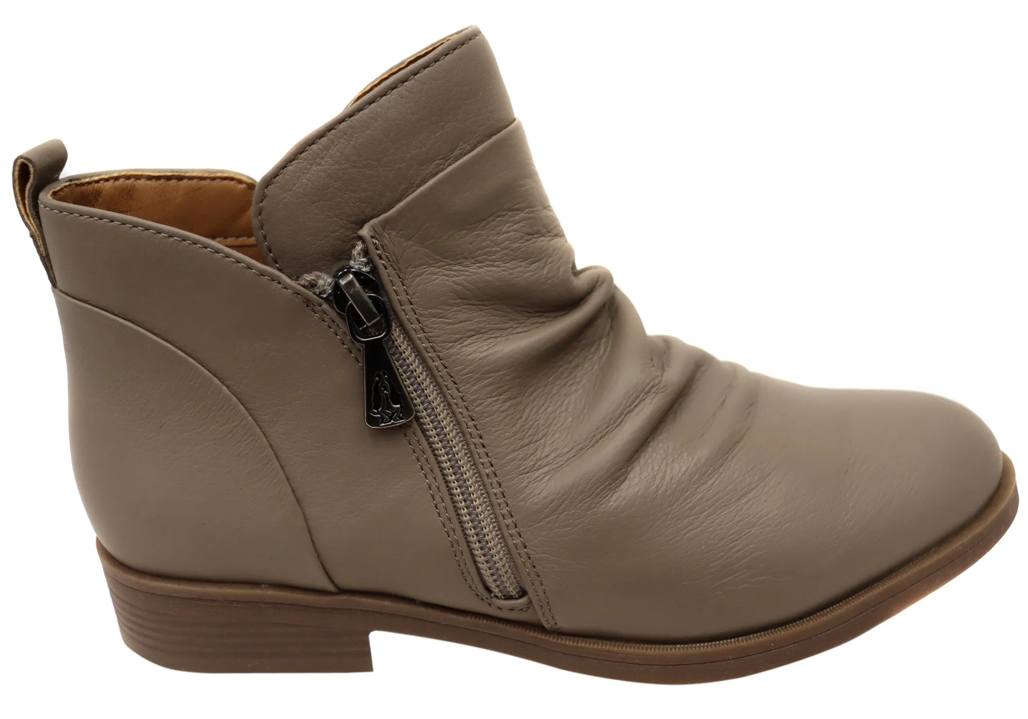 Hush Puppies Chalet Womens Comfortable Taupe Leather Ankle Boots Silver Glow Ready For Adventure