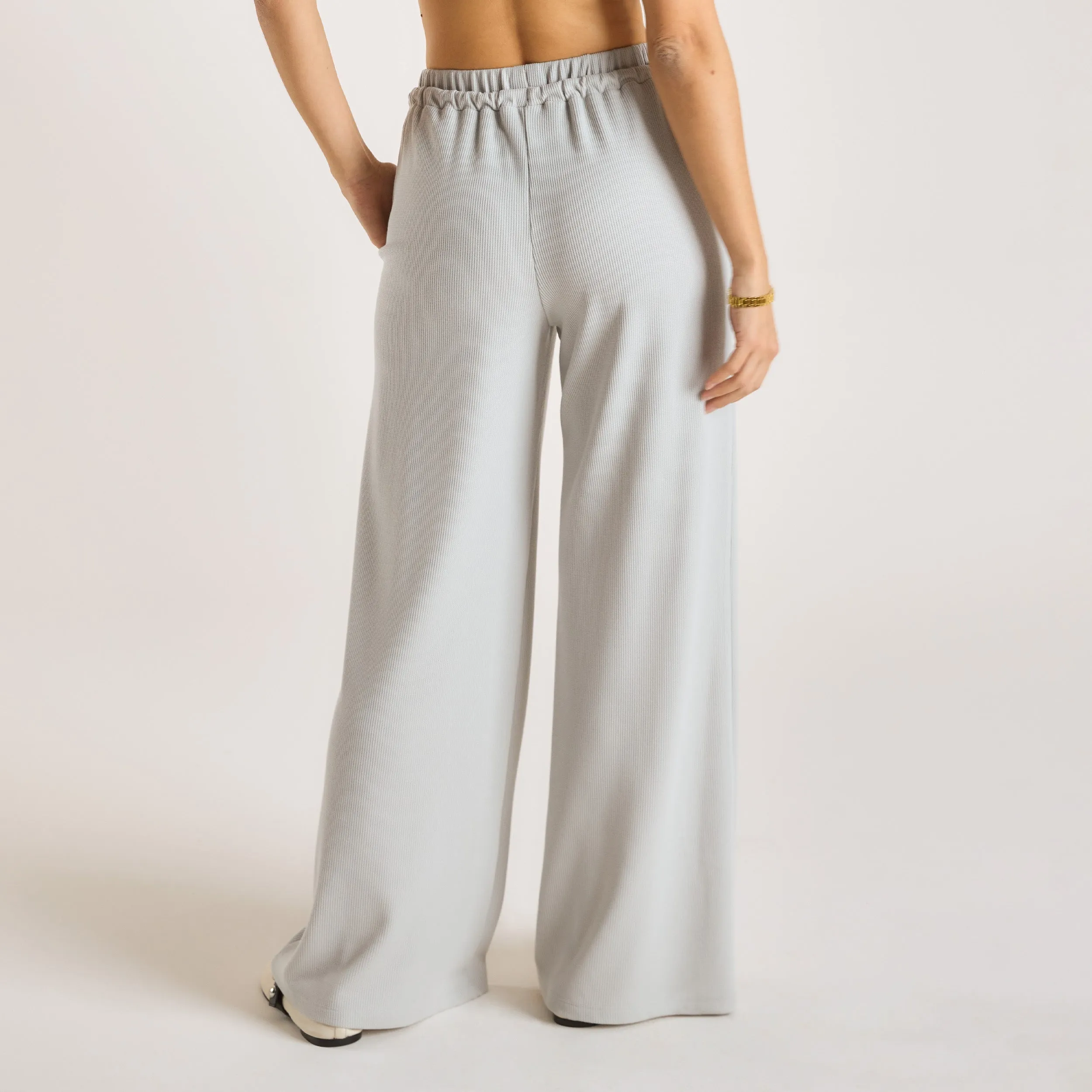 Waffle Wide Leg Pants - Frost Grey Comfort Style