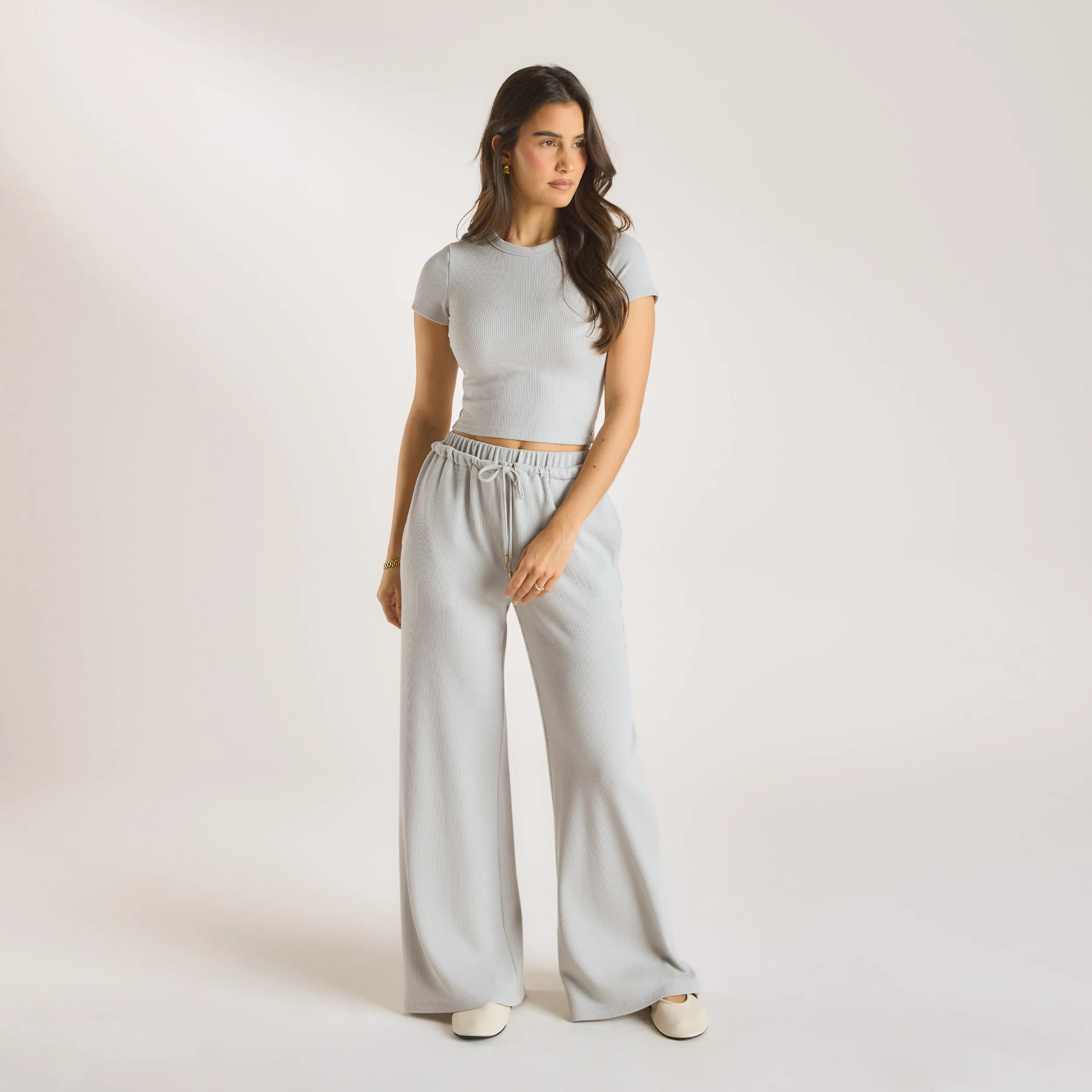 Waffle Wide Leg Pants - Frost Grey Active Flex