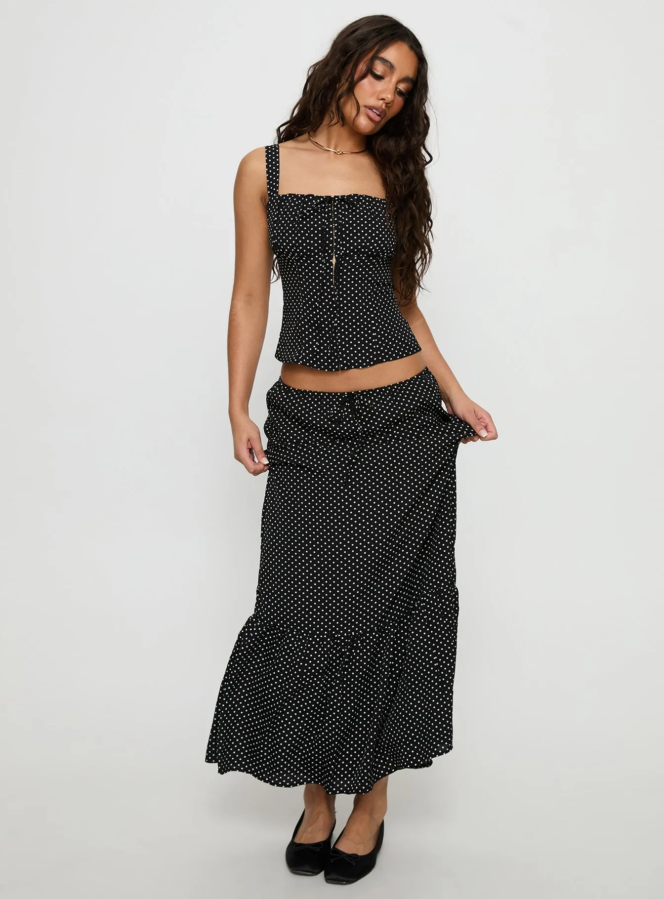 garden party muted tone Modern Girl Maxi Skirt Black / Polka Dot