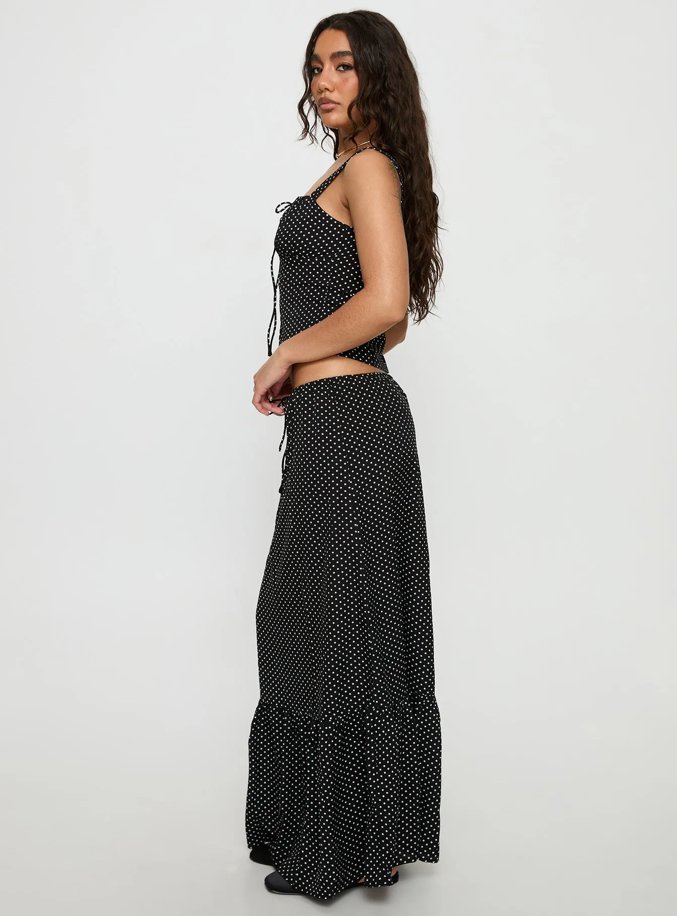 Modern Girl Maxi Skirt Black / Polka Dot High Waist Style Moment