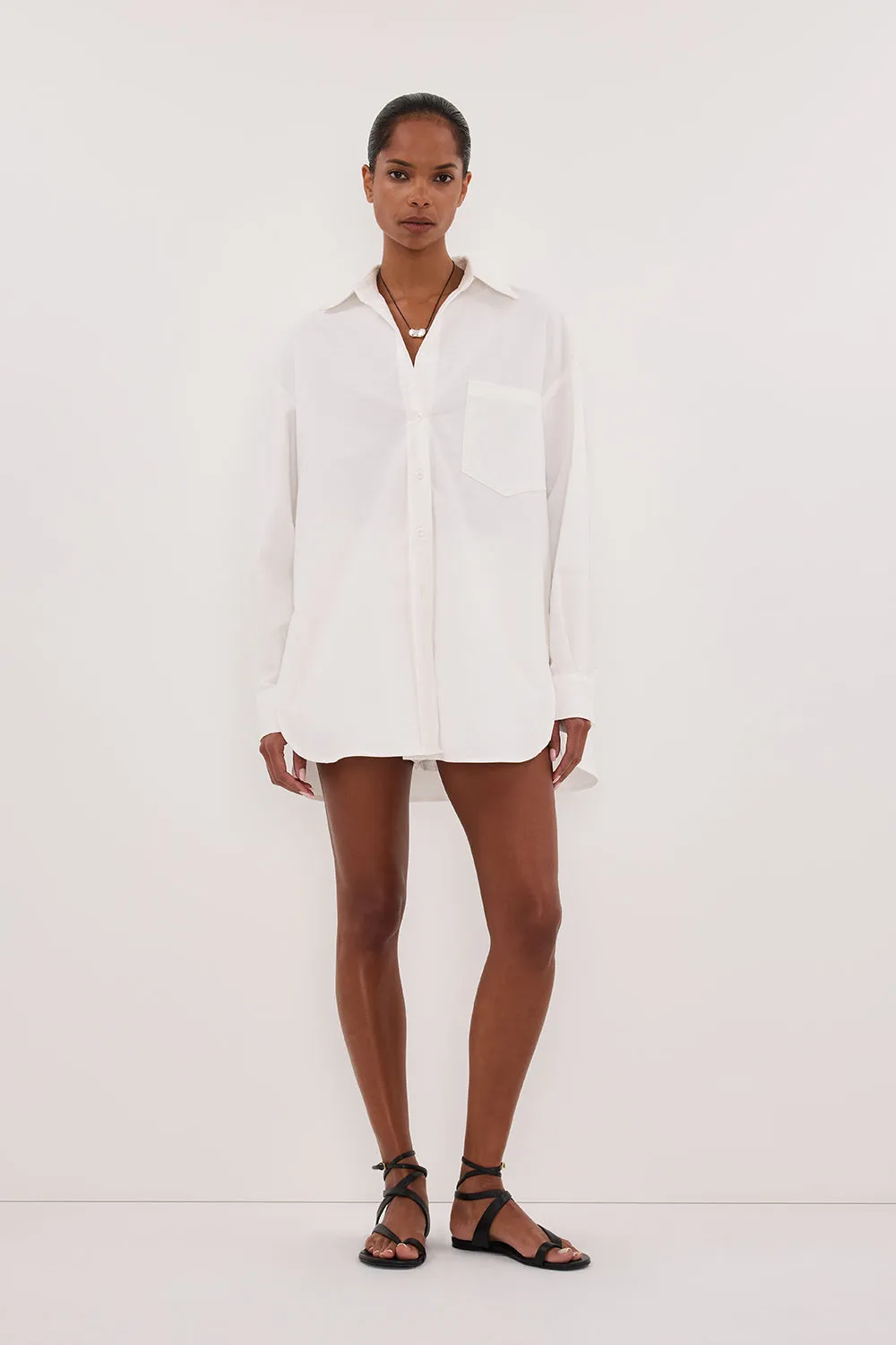 Comfort Fit RHEA 2.0 WHITE OVERSIZED COTTON SHIRT
