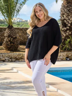 Temperature control Eco Conscious Manufacturing Indie Crochet Knit Jumper - Navy