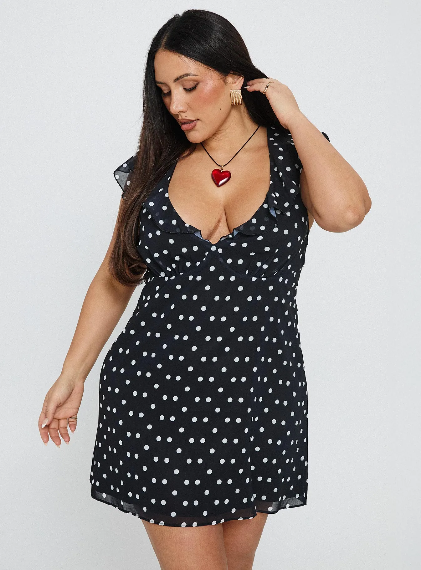 I Guess So Mini Dress Black Polka Dot Curve Feminine fit-and-flare silhouette Comfortable Silhouette