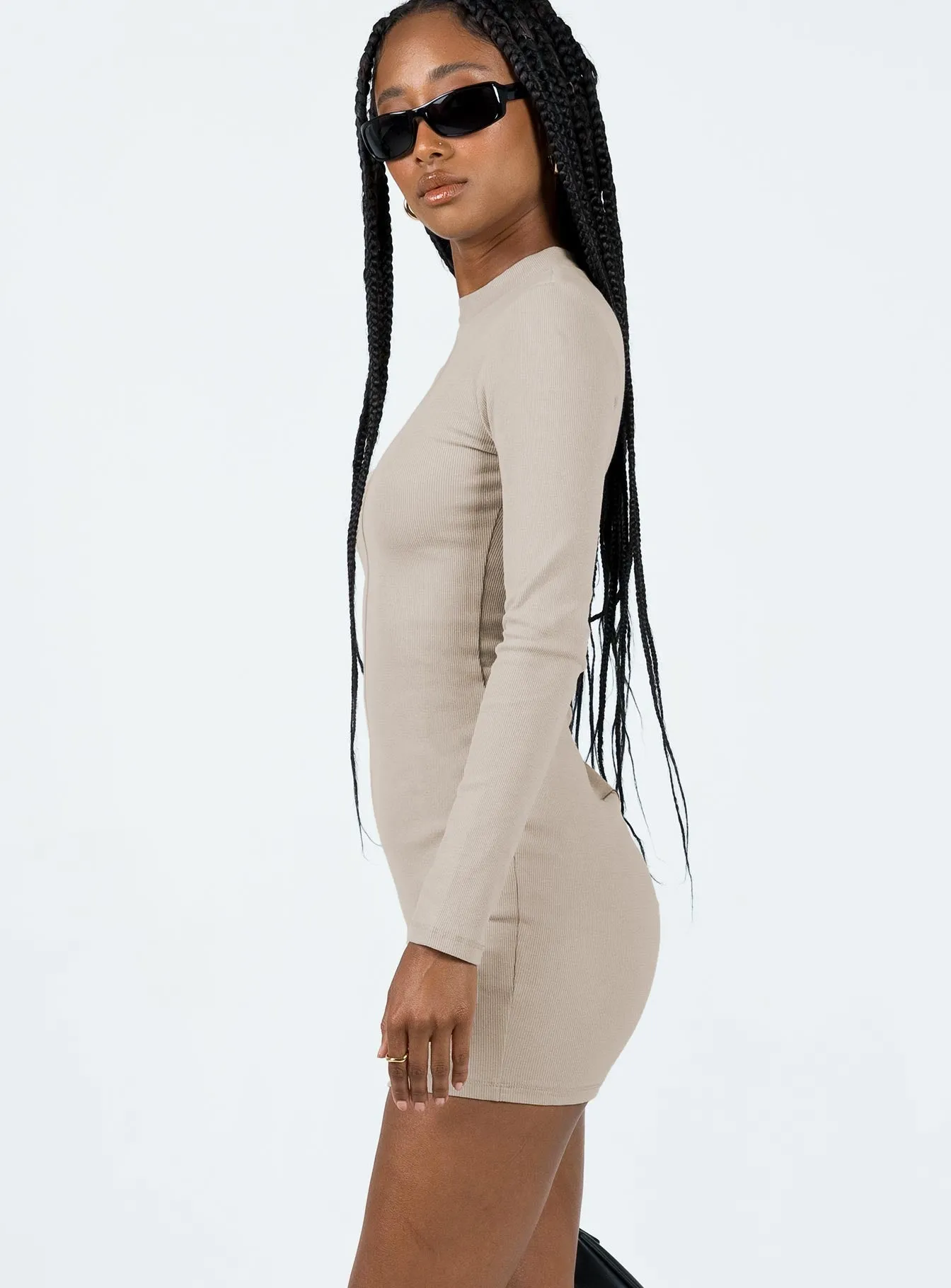 Smooth Fit Diani Long Sleeve Mini Dress Beige