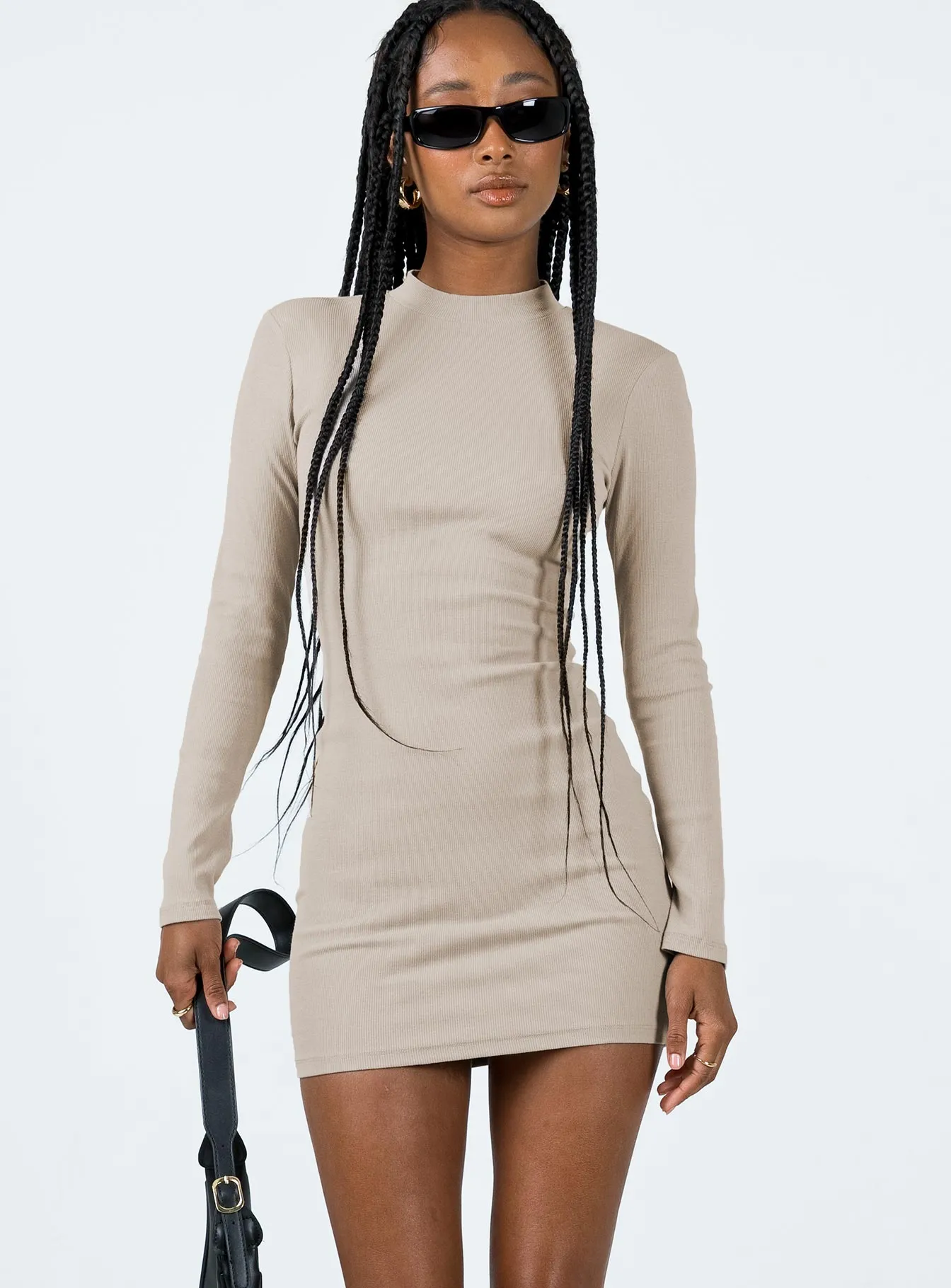 everyday elegance Chic Vibe Diani Long Sleeve Mini Dress Beige