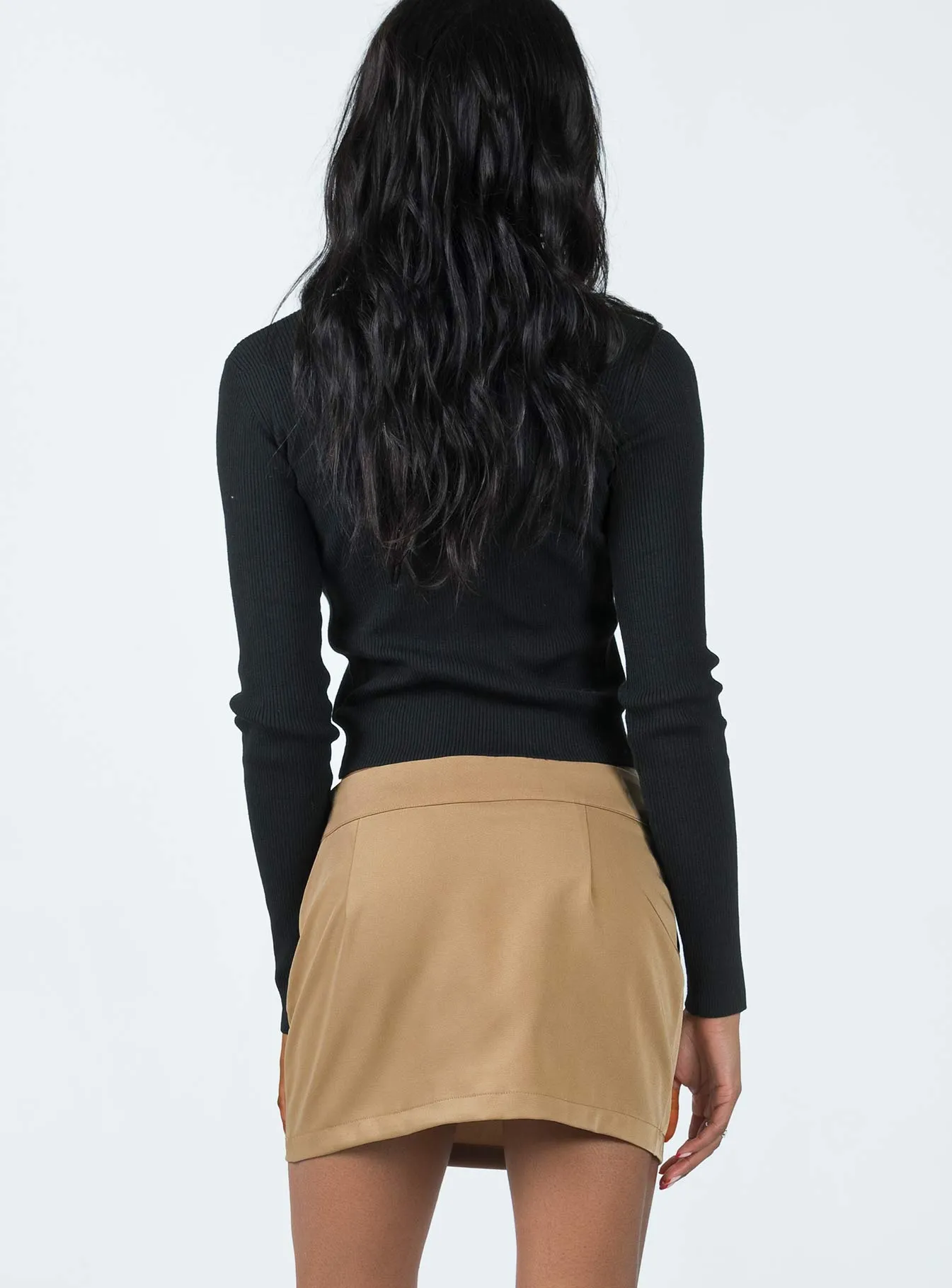 Laser cut Cashmere Touch Immersed Mini Skirt Tan