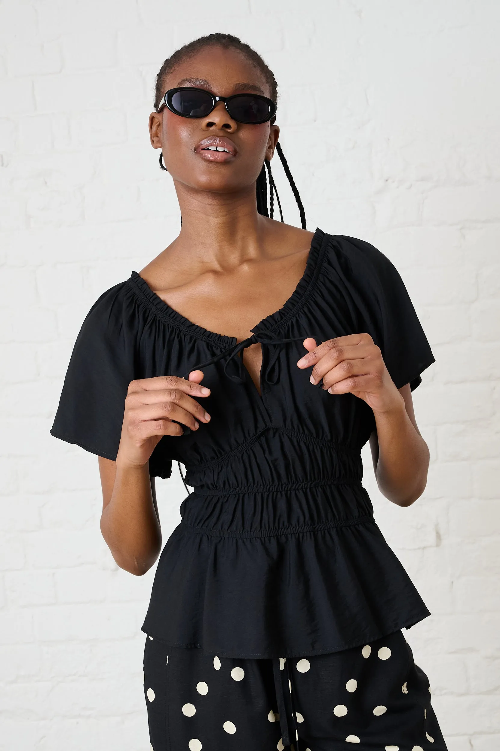 Flutter Sleeve Blouse in Black Quick Change Comfy Style