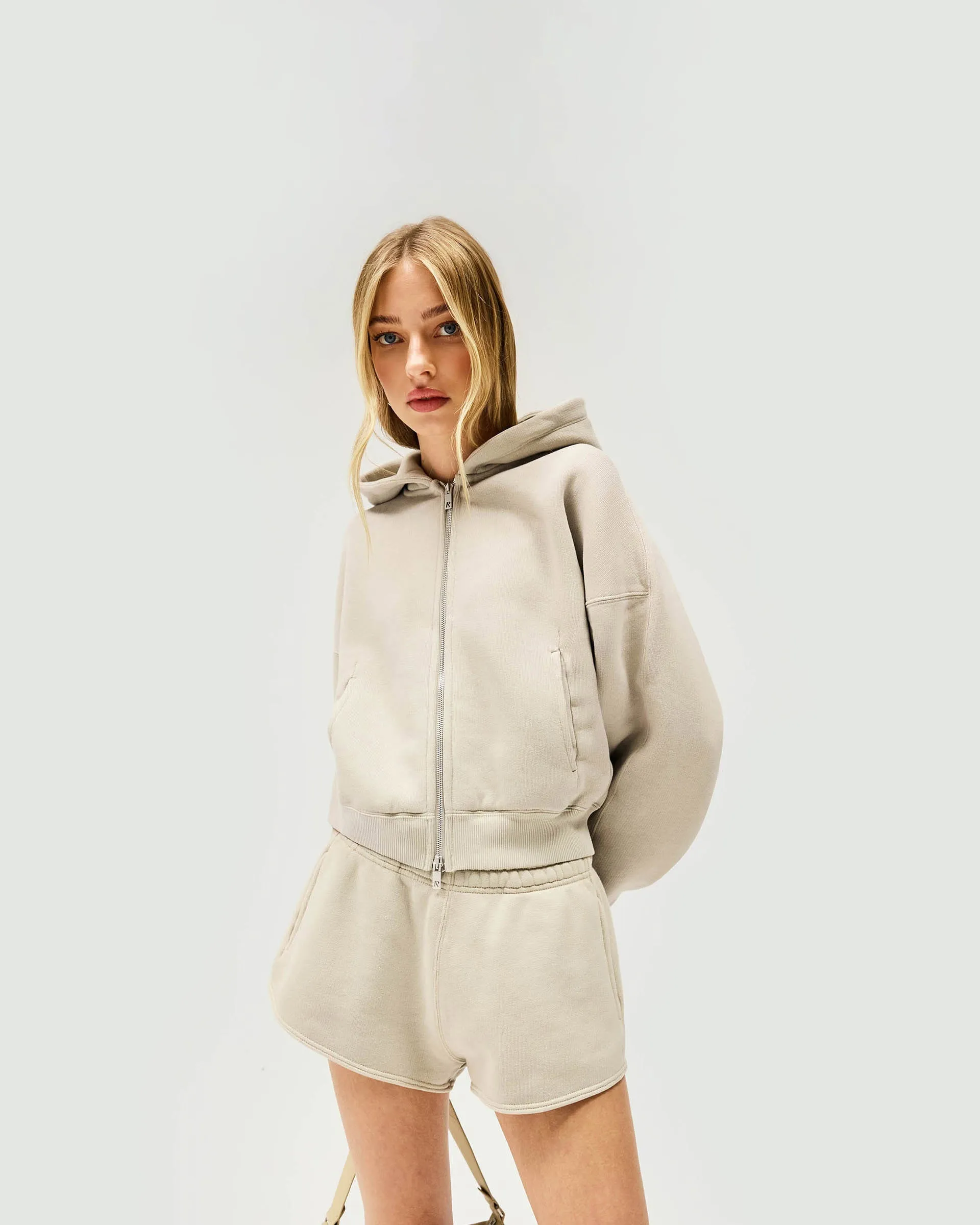 Simple Fashion Initial Oversized Crop Hoodie - Storm