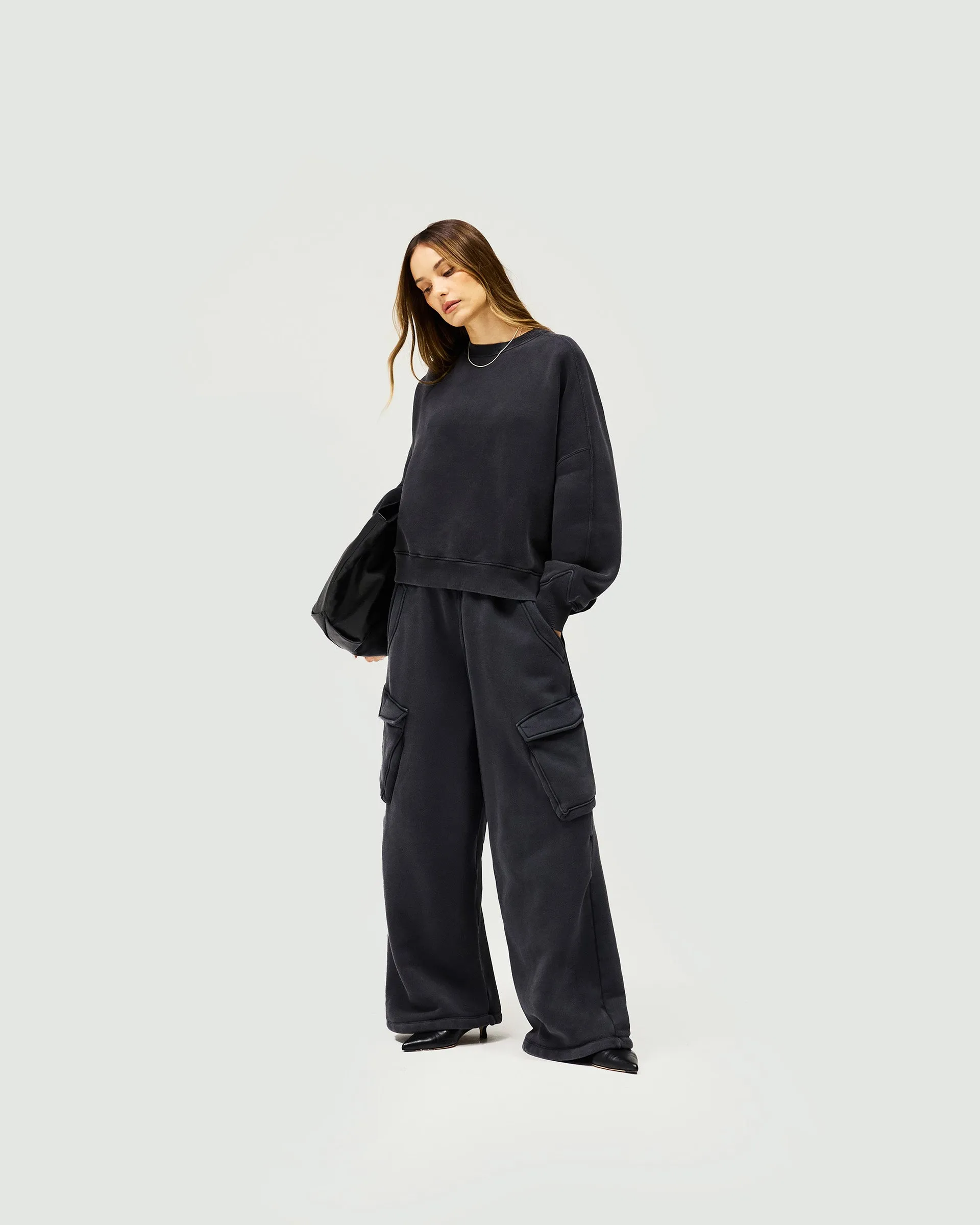 Initial V Notch Sweater - Washed Black sock accents Chill Clothing