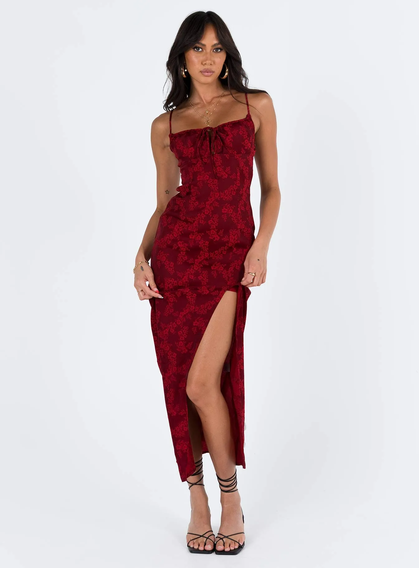 Dew Tone slim fit Noda Maxi Dress Burgundy