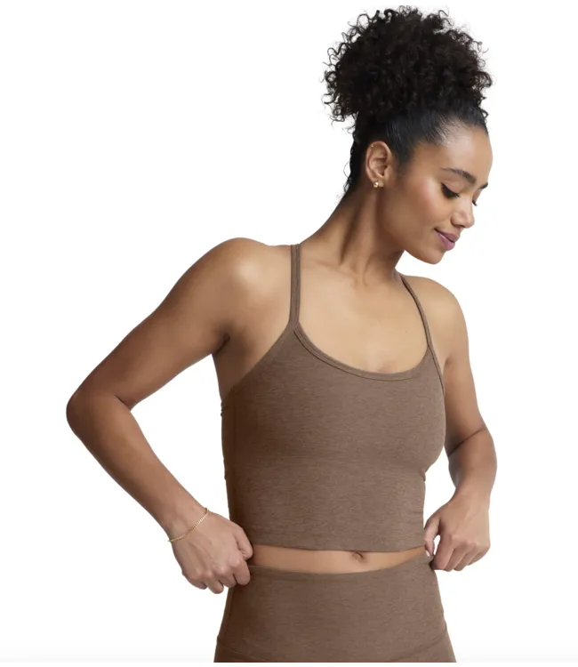 Spacedye Slim Racerback Cropped Tank, True Chocolate Double stitching seams