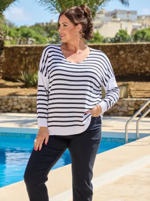 Thermal Regulation Layer NoSnag Surface Ivanka Stripe Jumper - White/Navy