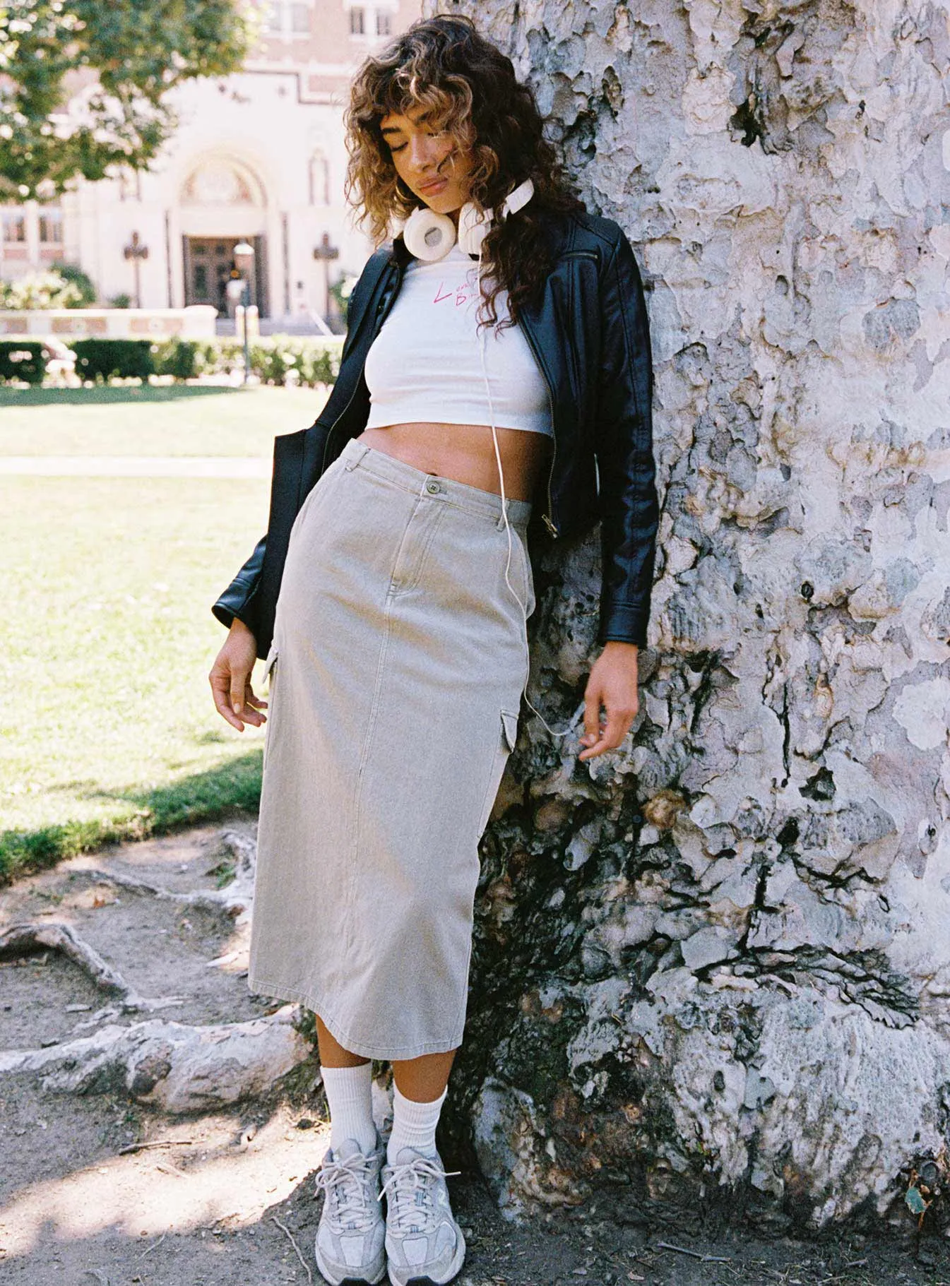 Jacko Midi Cargo Skirt Olive Green Synthetic Blend