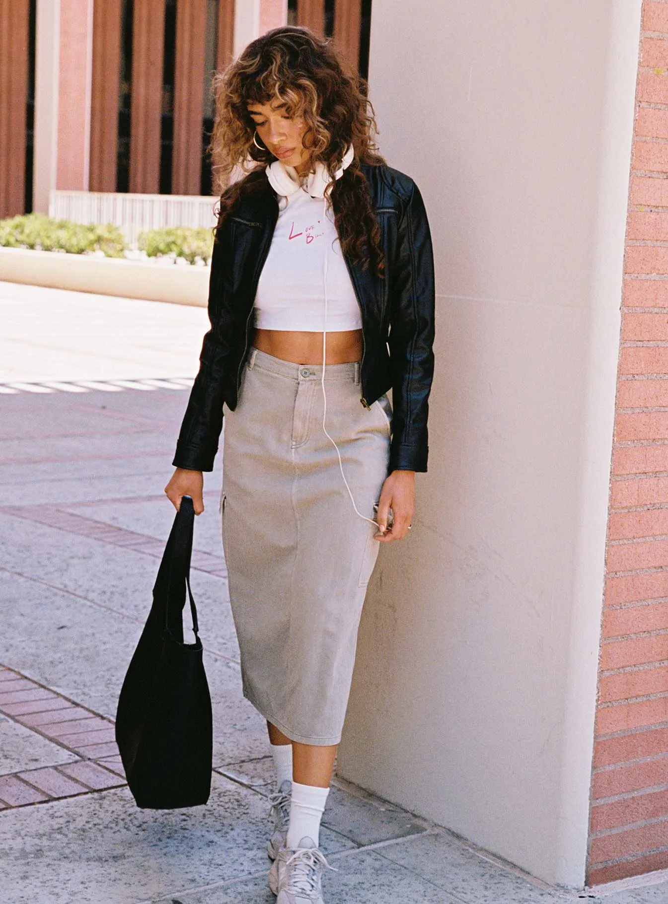 A Line Silhouette Jacko Midi Cargo Skirt Olive Green