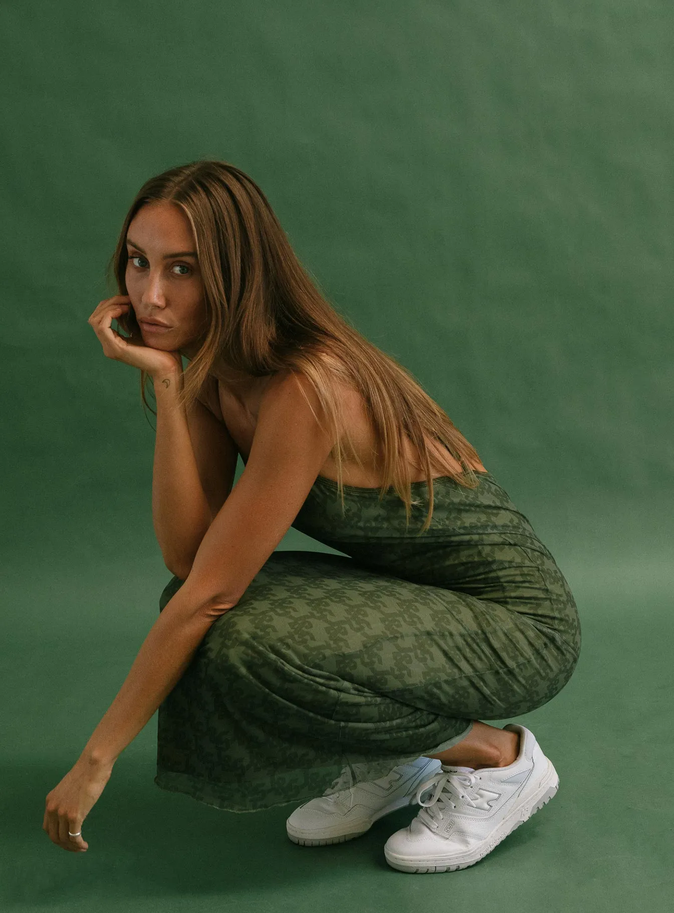 Cool Layers Tonal-Panel Jagger & Stone Demi Mesh Maxi Dress Khaki