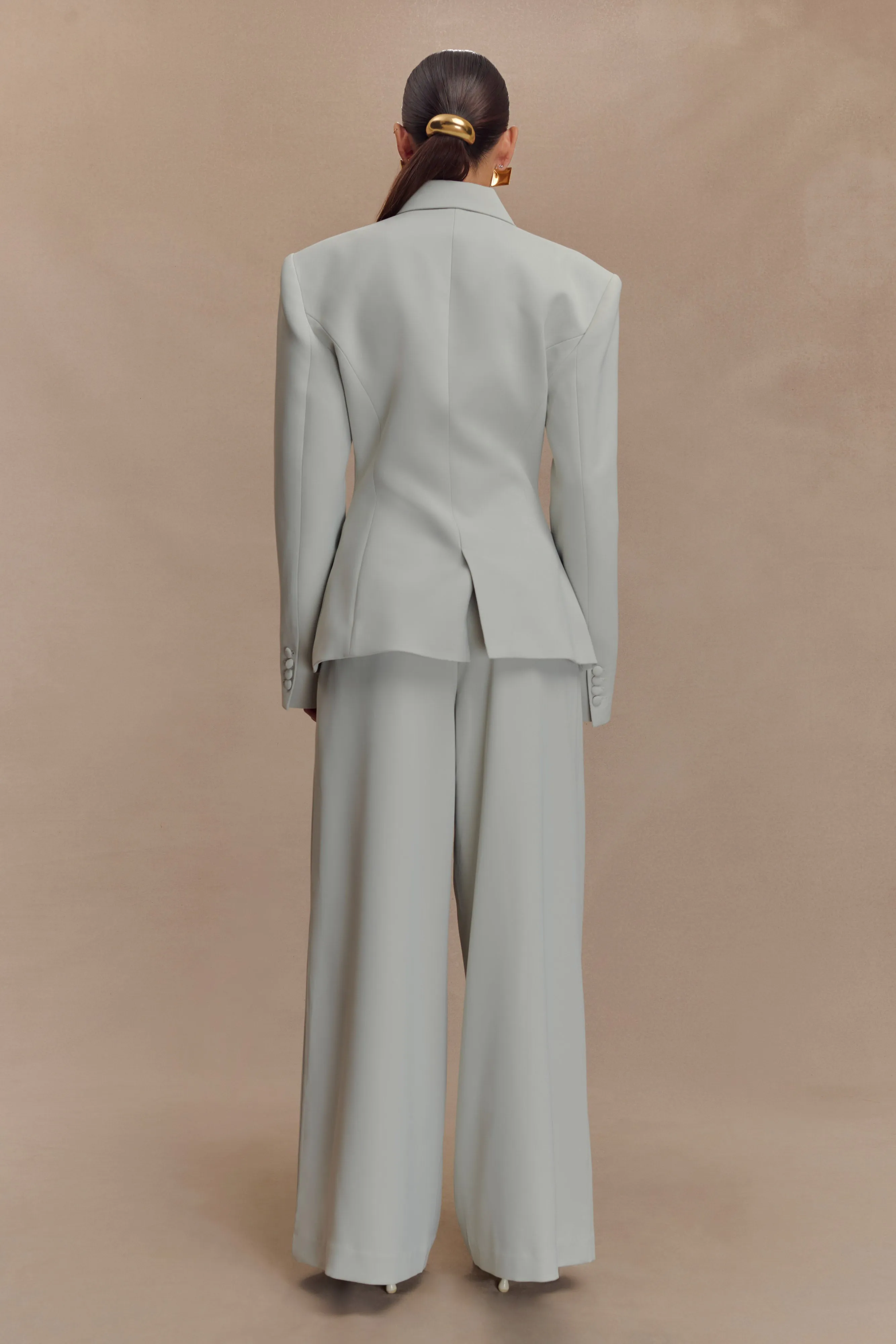 Jameson Cinched Suiting Blazer - Light Sage Eco Friendly Coating Recycled Material Blend