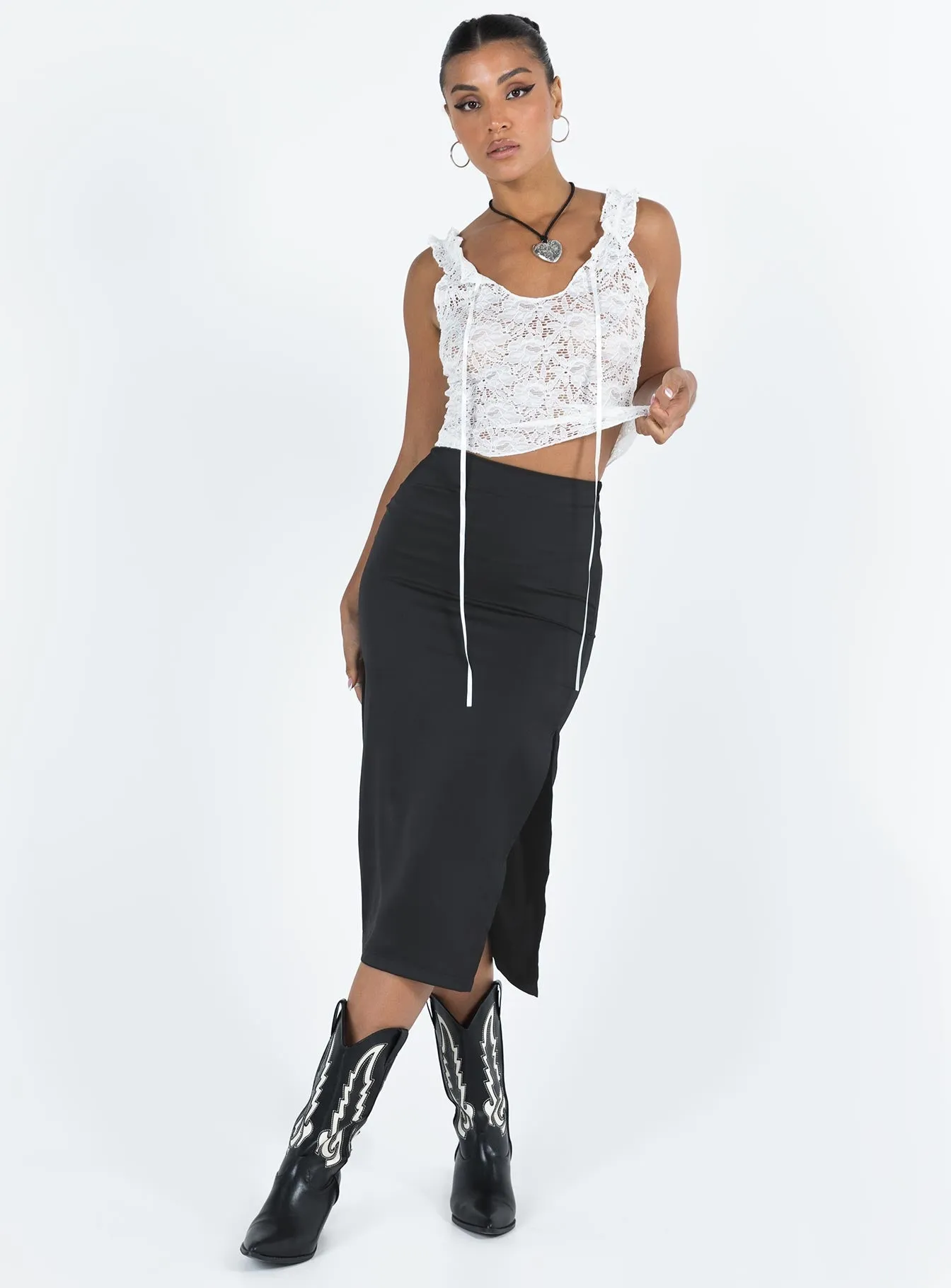 Shirred Back Jansson Midi Skirt Black