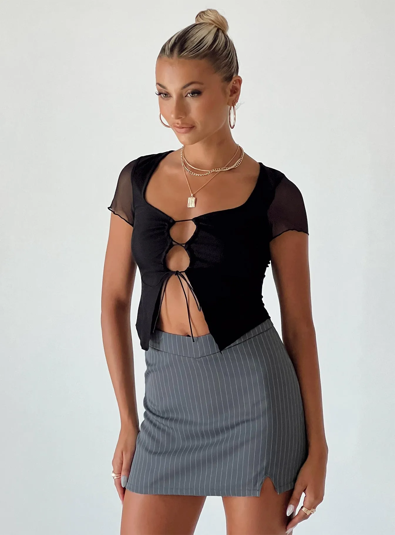 Jarden Mini Skirt Grey Pinstripe Matching Belt