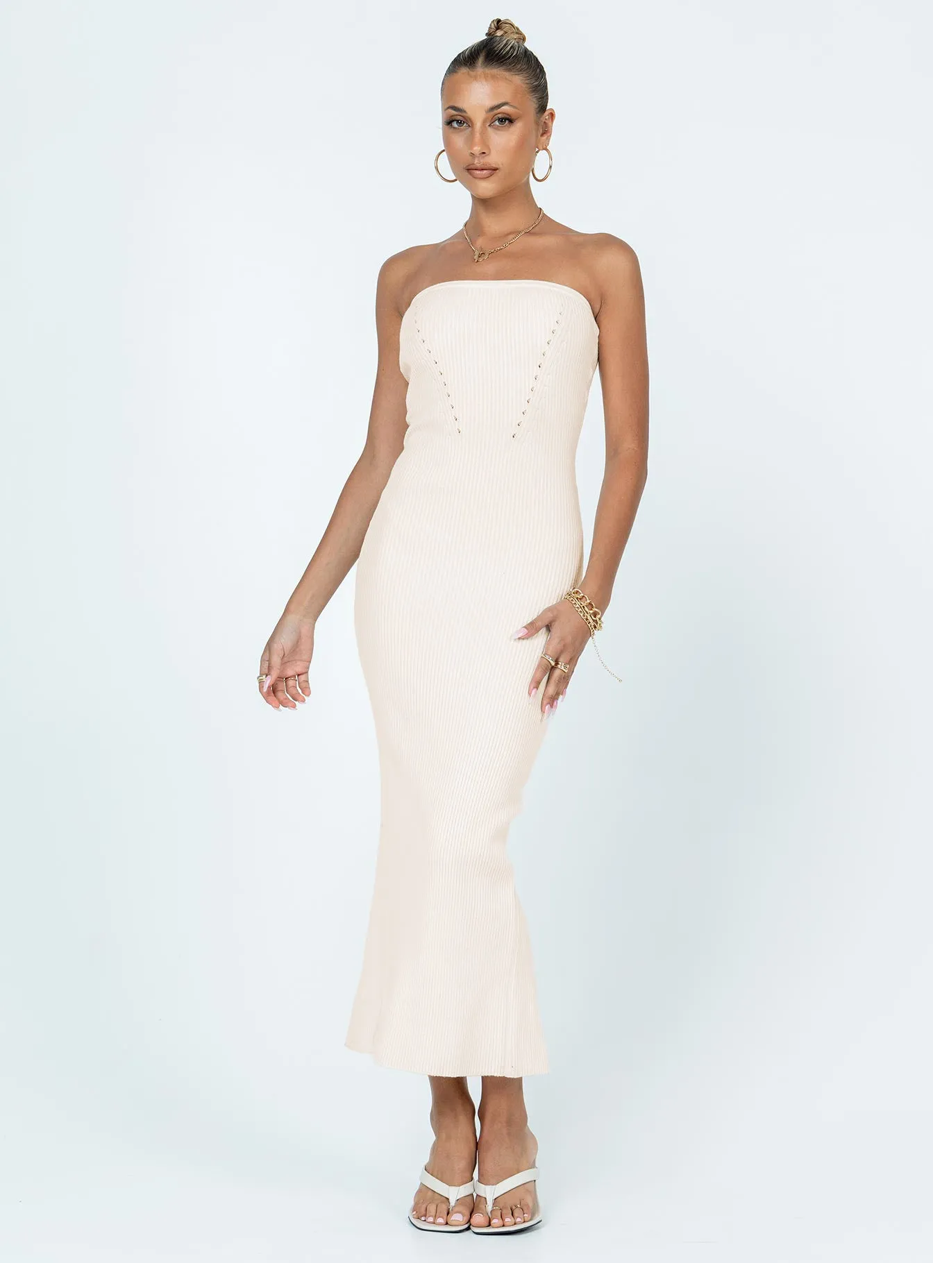 Jayan Strapless Midi Dress White Belt Waist