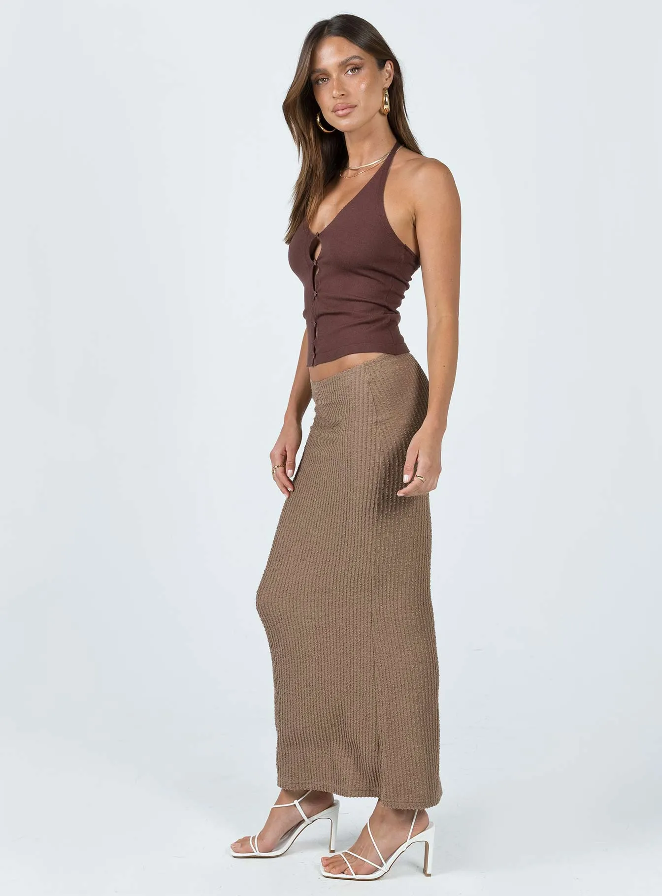 Minimalist Style Fold Over Detail Jaynee Maxi Skirt Beige