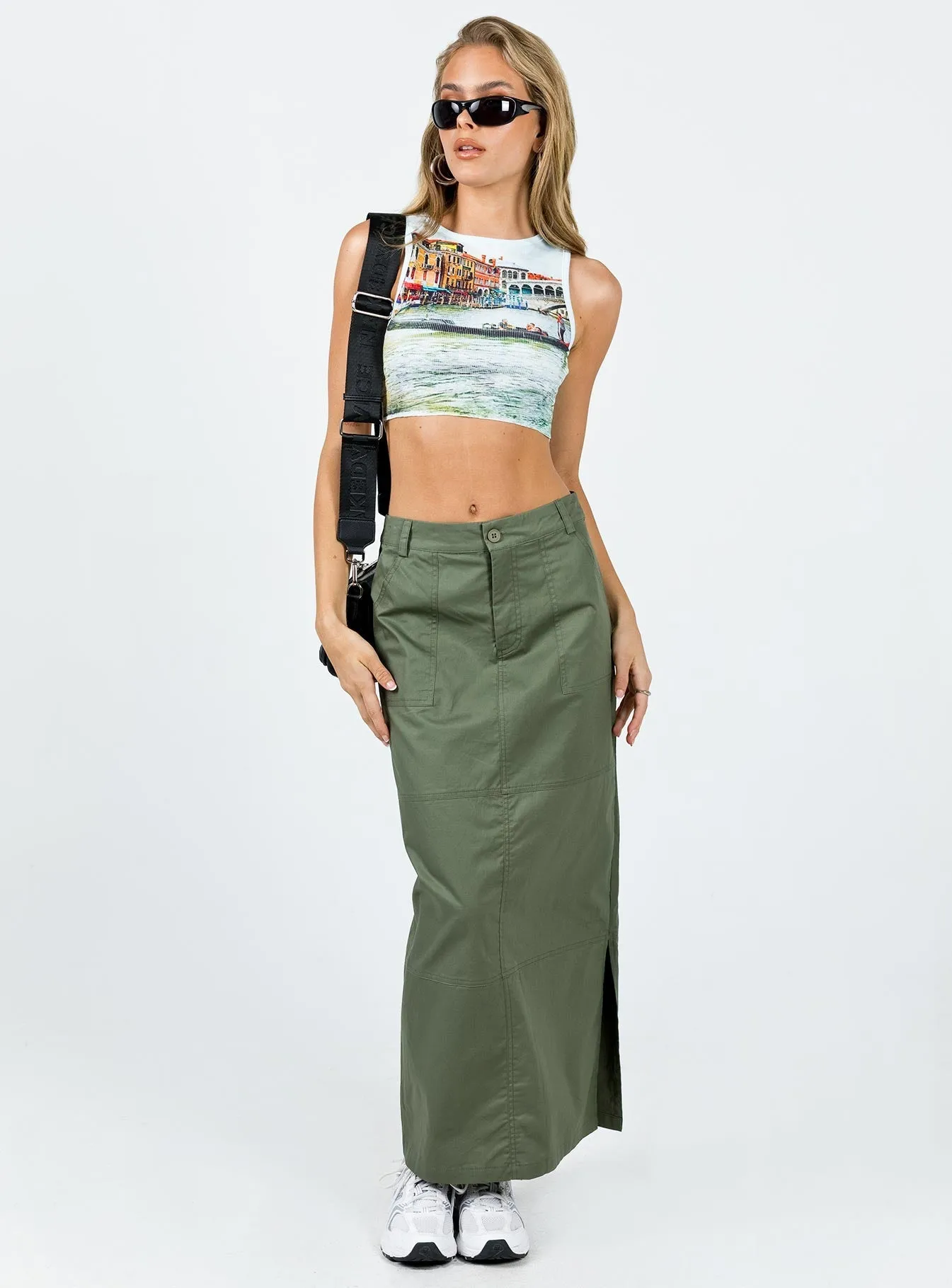 Airy Comfort Polished Style Devine Cargo Maxi Skirt Khaki