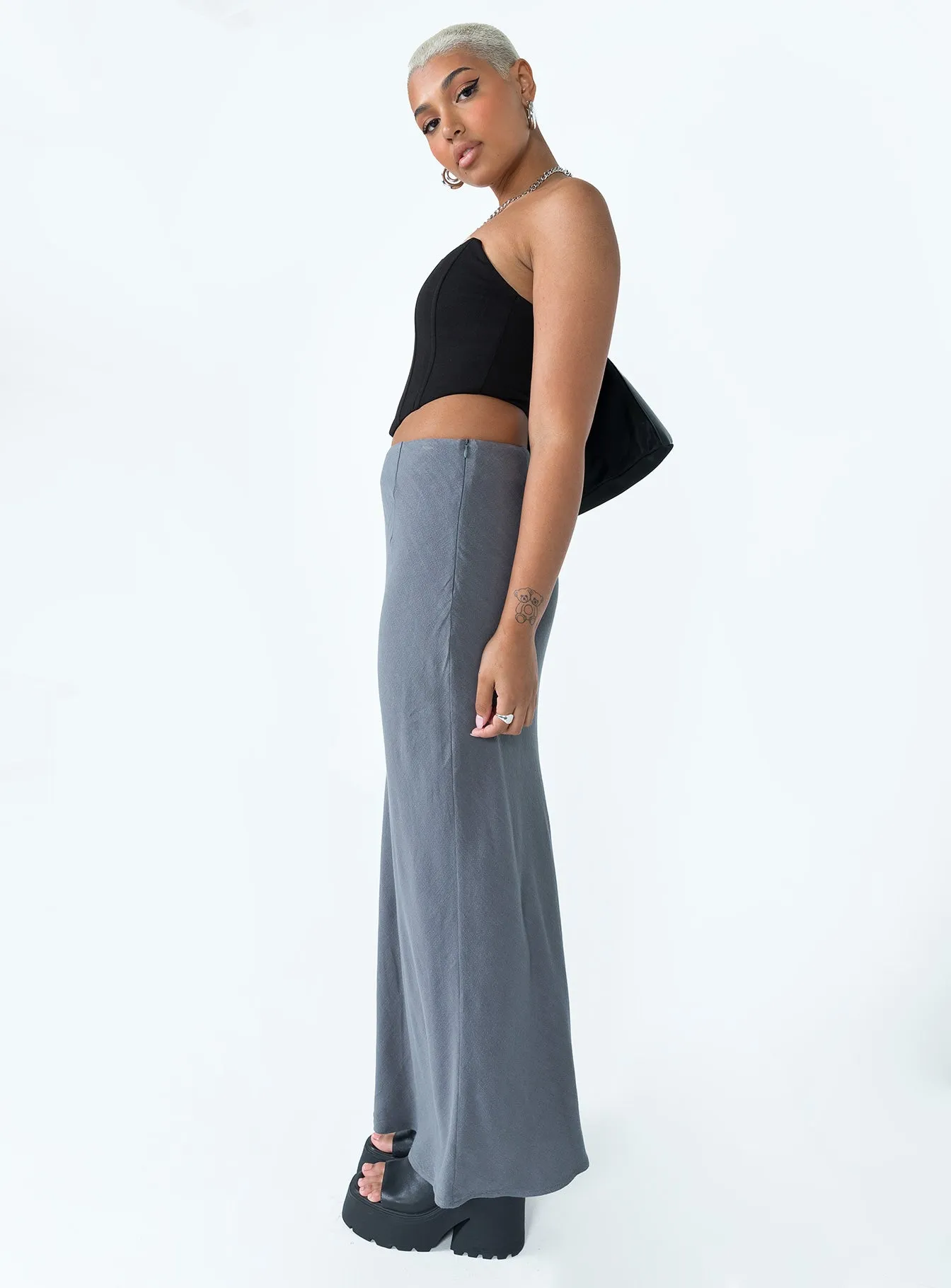 Tear Resistant Material Linen blend Jodie Maxi Skirt Grey