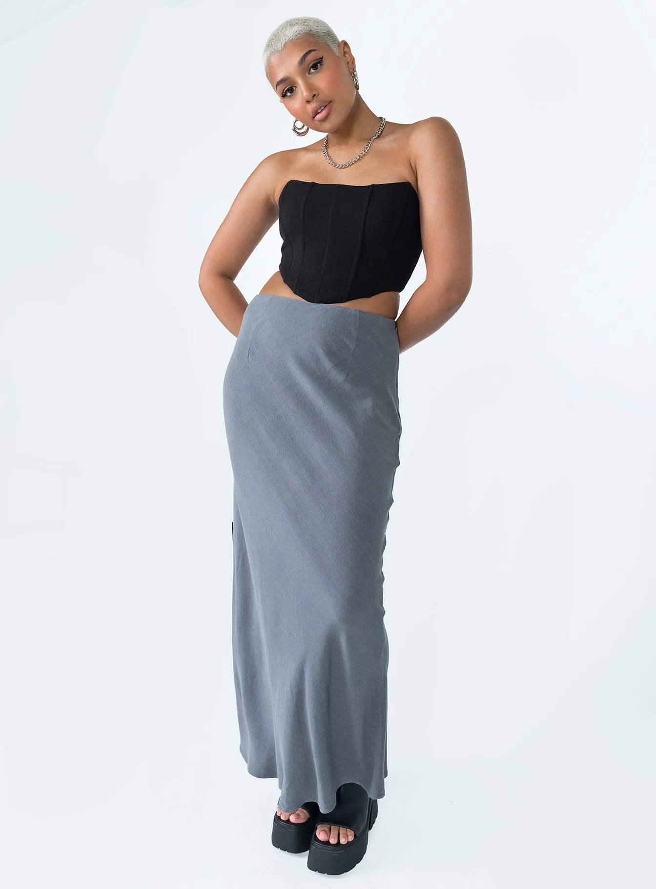 Jodie Maxi Skirt Grey Tonal Layering Flexible Knit
