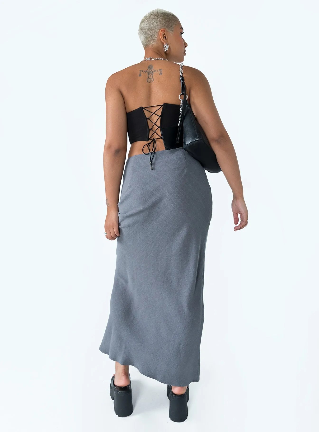 Coordinated Set Crisscross Details Jodie Maxi Skirt Grey