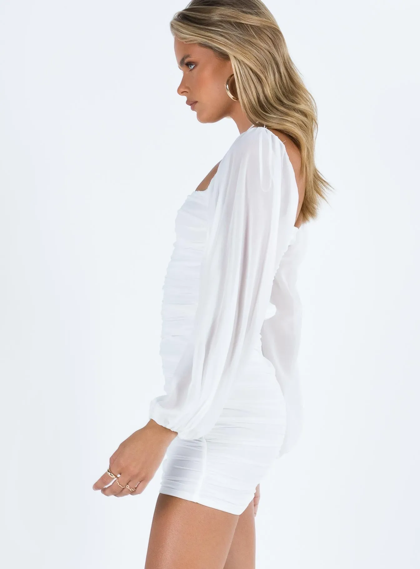 Simple Profile Joslyn Long Sleeve Mini Dress White