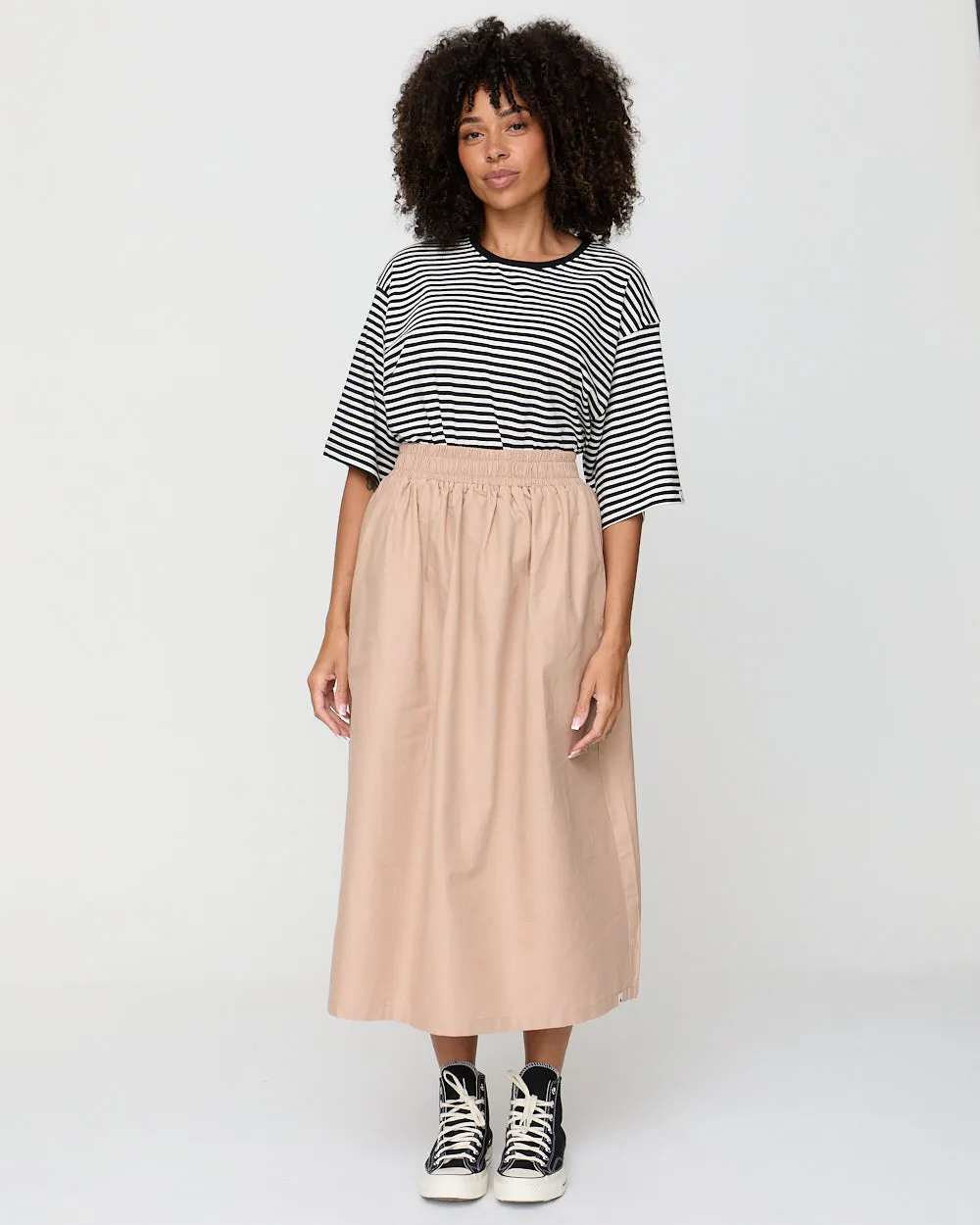 Anti Static Lining Joyce Beige Midi Skirt