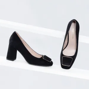 Open Heel Shoes Fashion Ready Julia Pump Heel | Black suede