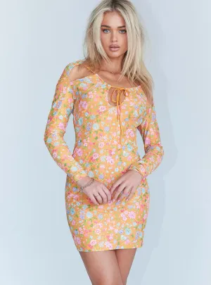 Juliette Mini Dress Orange Inner Feel Smocked-Detail