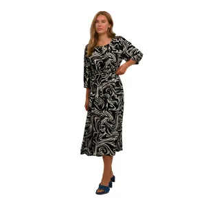 Kaffe Womens Carmen Dress 1/2 Sleeve Black/White Graphic Paint Trendy Layered Chilly Weather Style