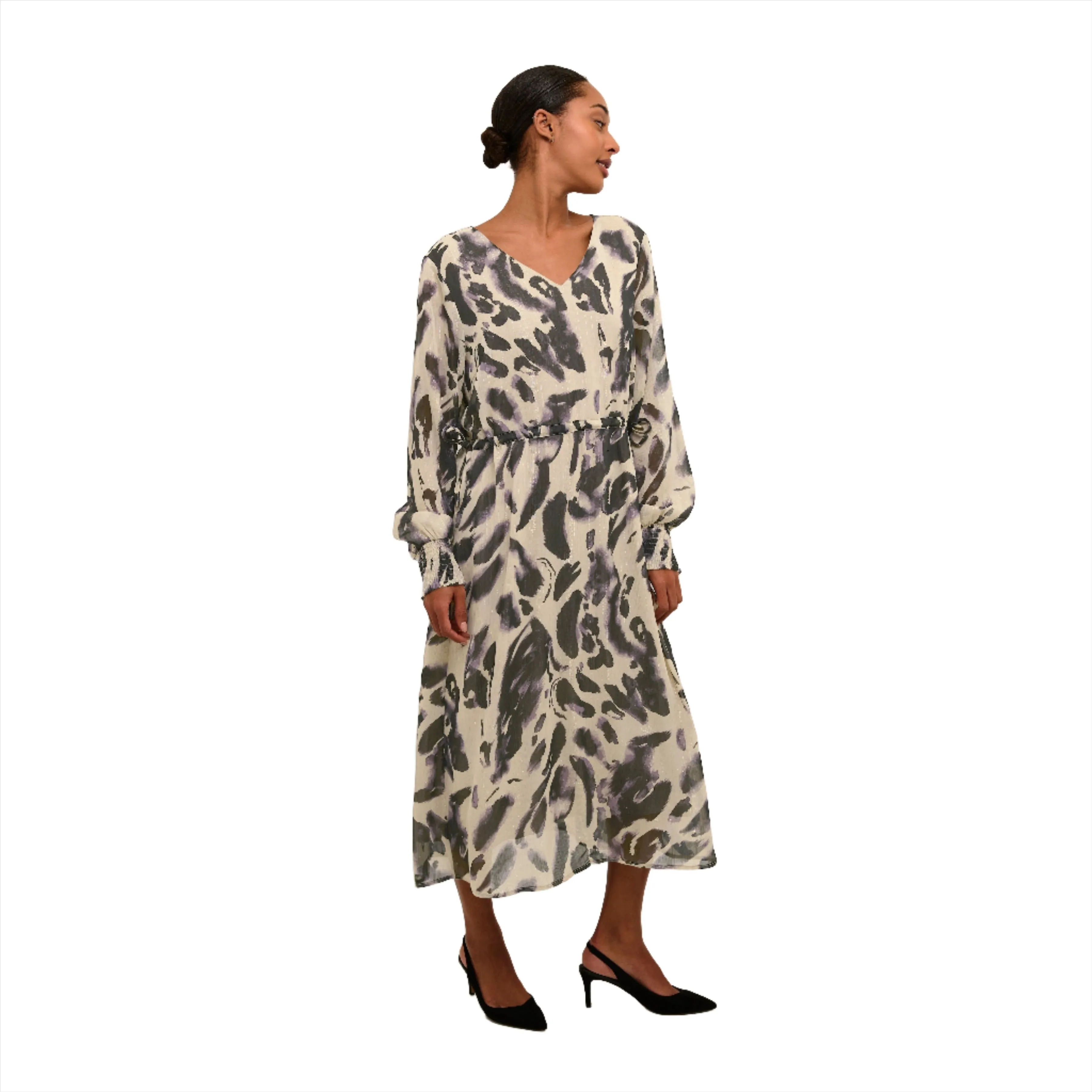 product solo self expression Kaffe Womens Fina Dress Black/Feather Grey Leopard