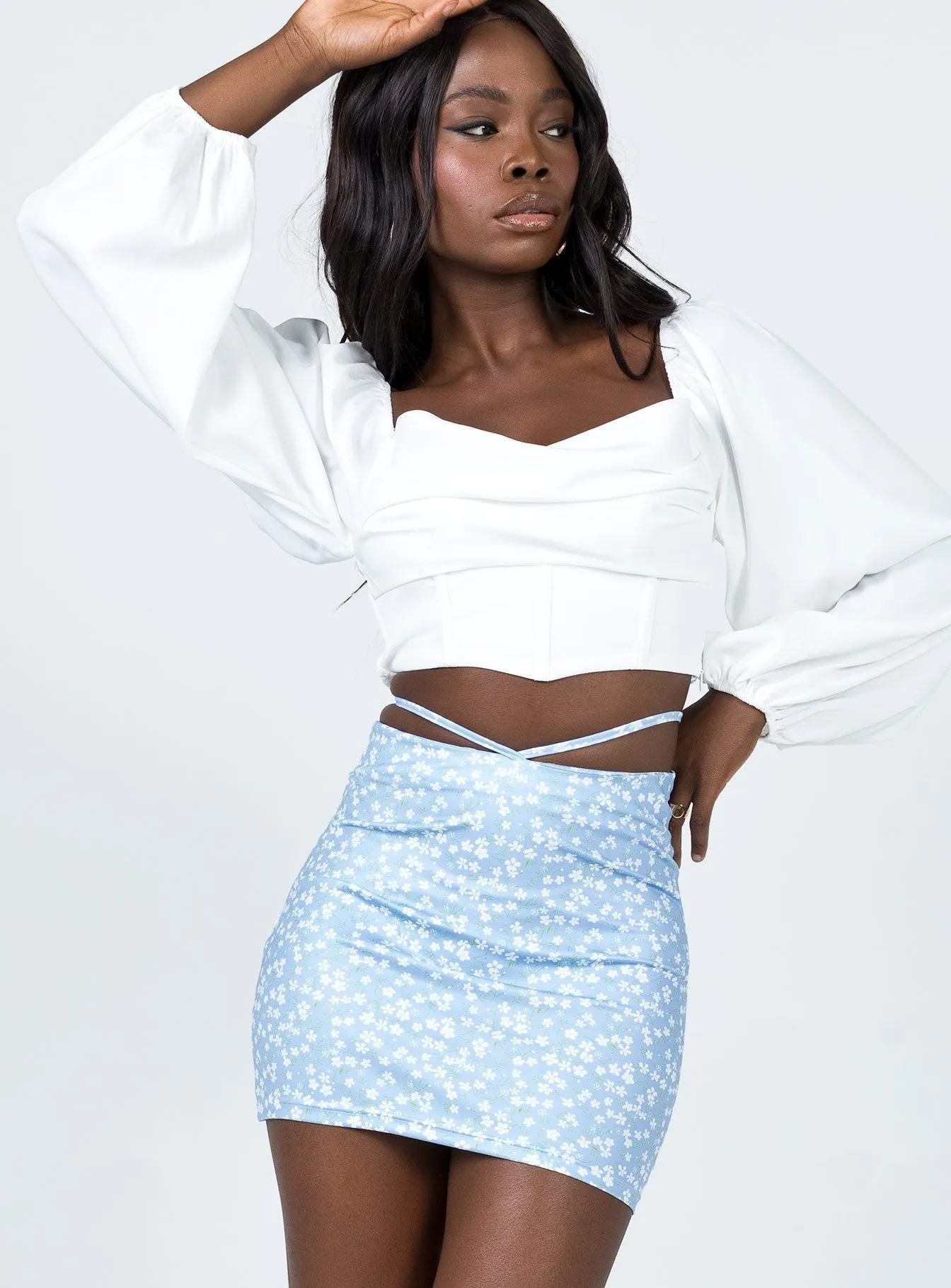 Designer Inspired Kahn Mini Skirt Blue